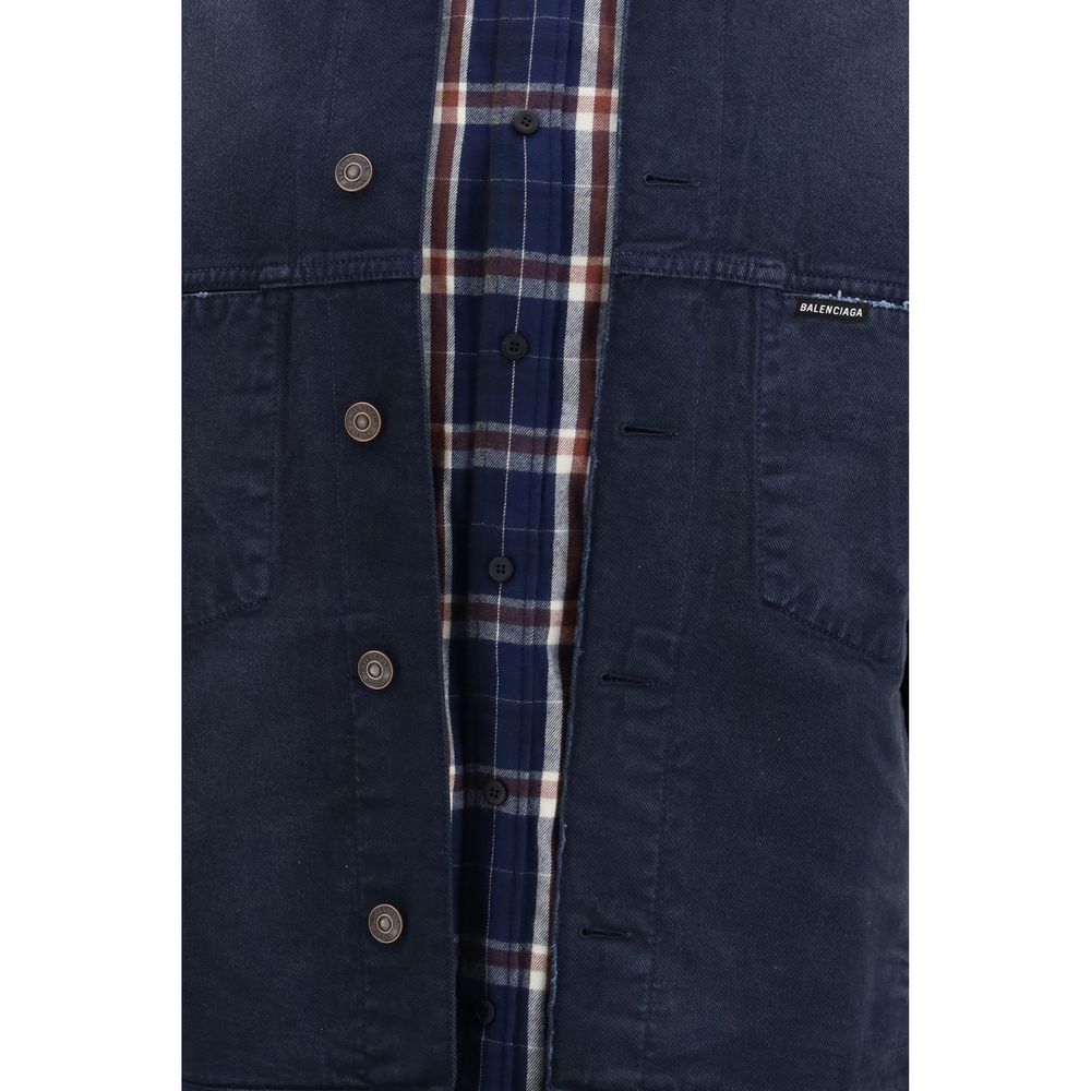 Blue Cotton Denim Jacket with Trompe L’œil Design