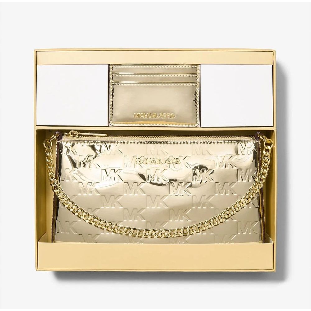 Golden Synthetic Canvas Clutch Bag