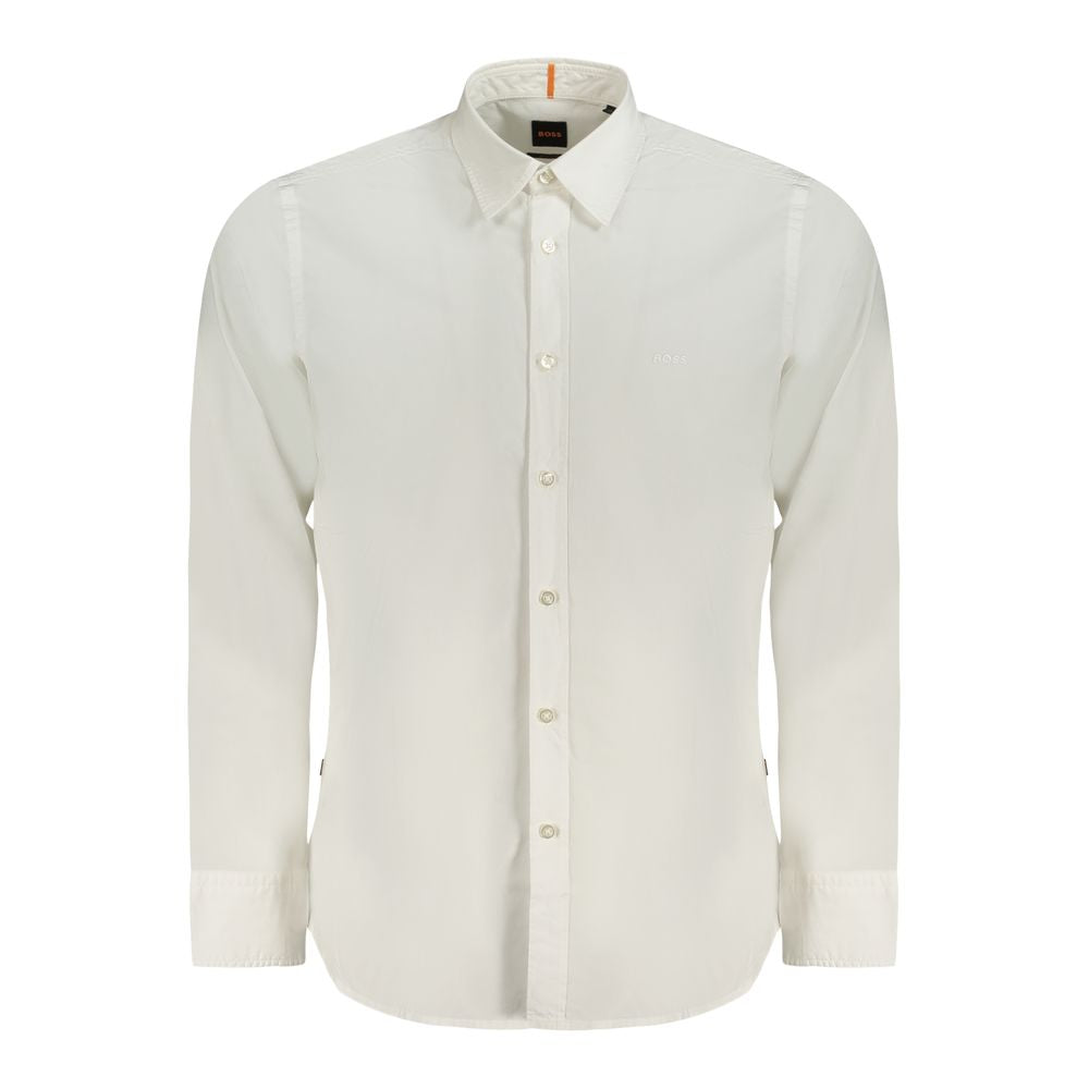 White Cotton Shirt with Italian Collar and Logo Embroidery