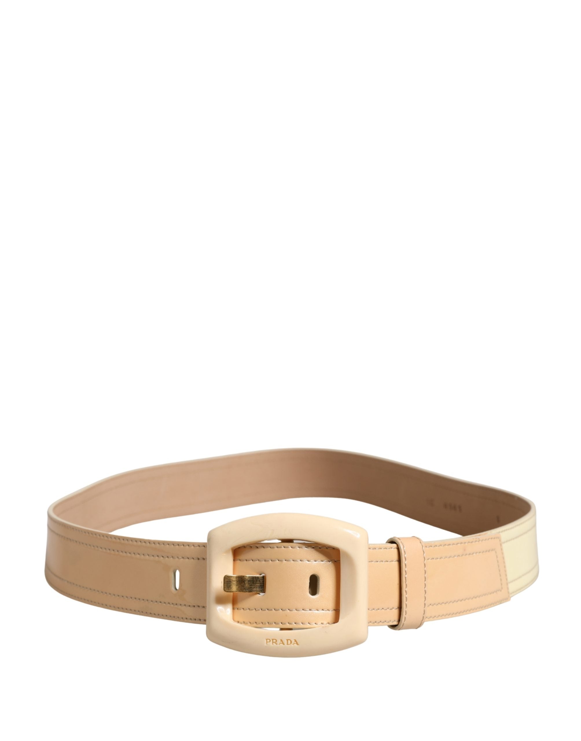 Beige Leather Waist Belt with Square Buckle