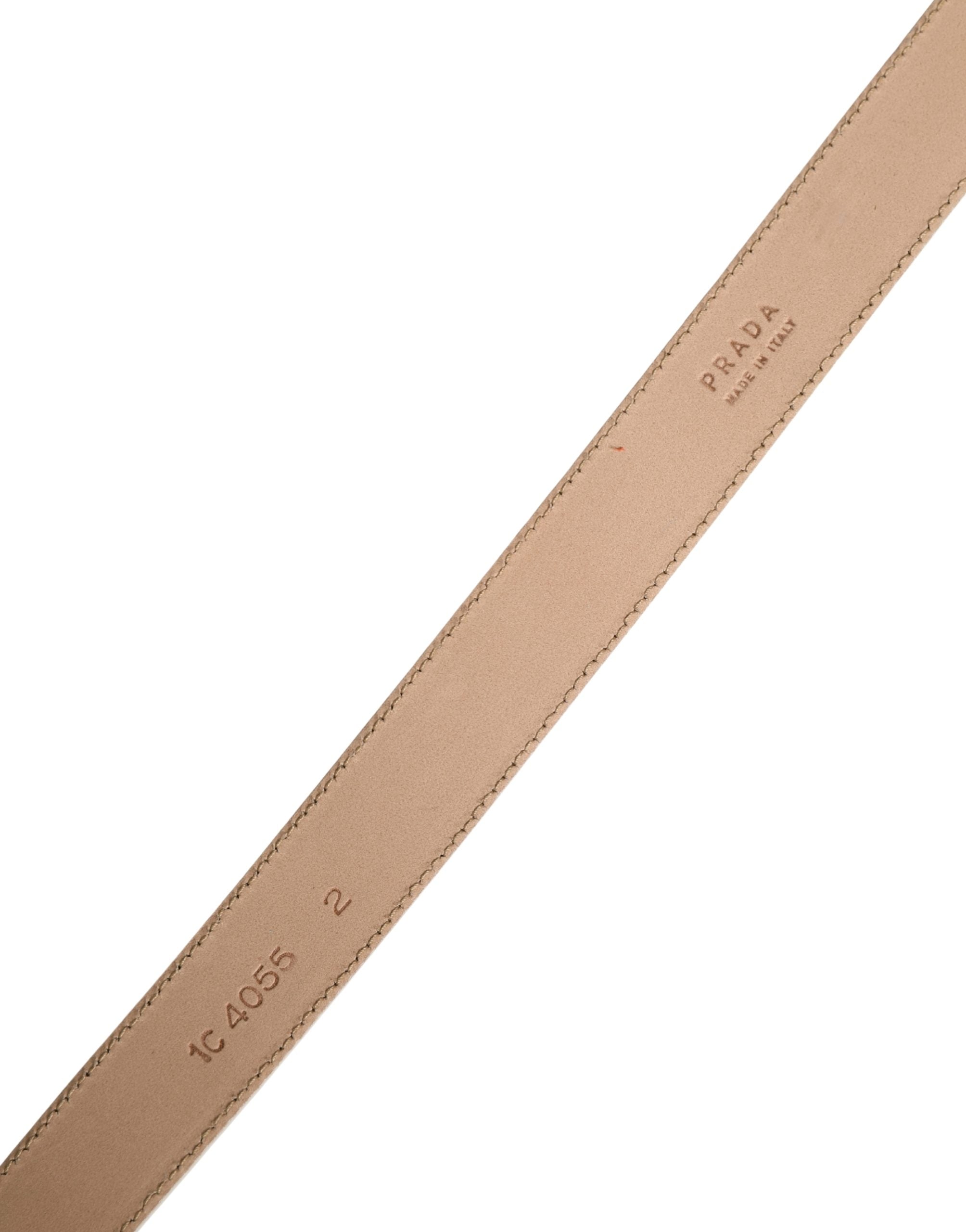 Beige Leather Waist Belt with Gold Logo Buckle
