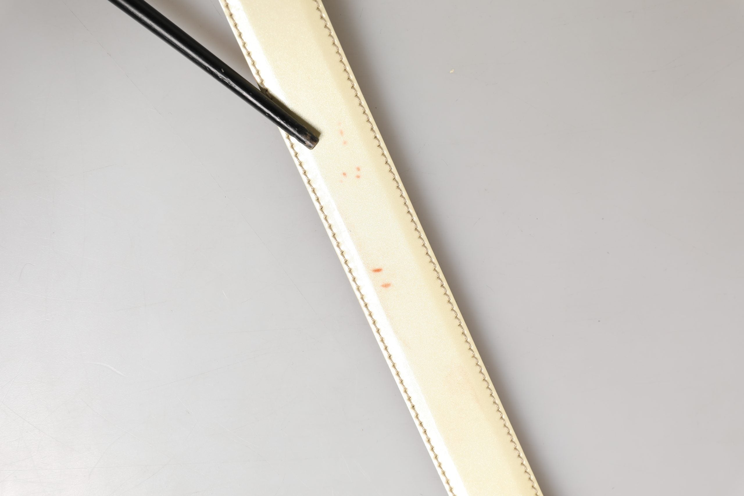 Beige Leather Waist Belt with Gold Logo Buckle