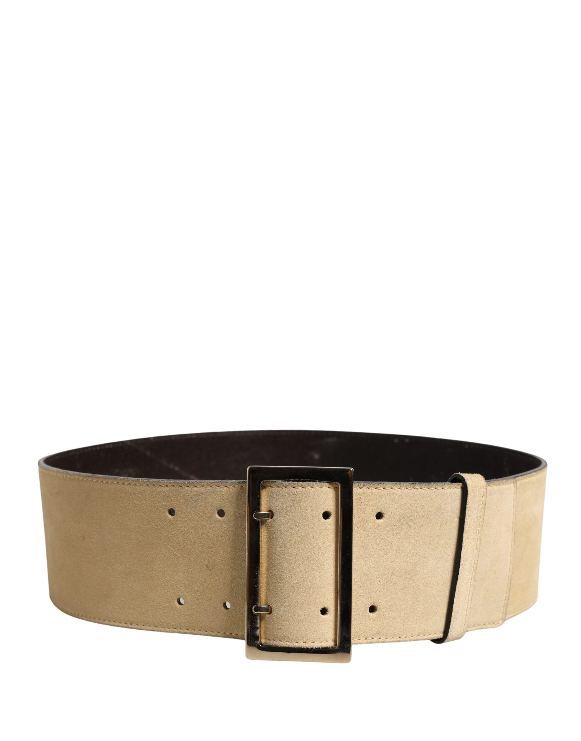 Beige Leather Belt with Silver Metal Buckle by Gianni Versace