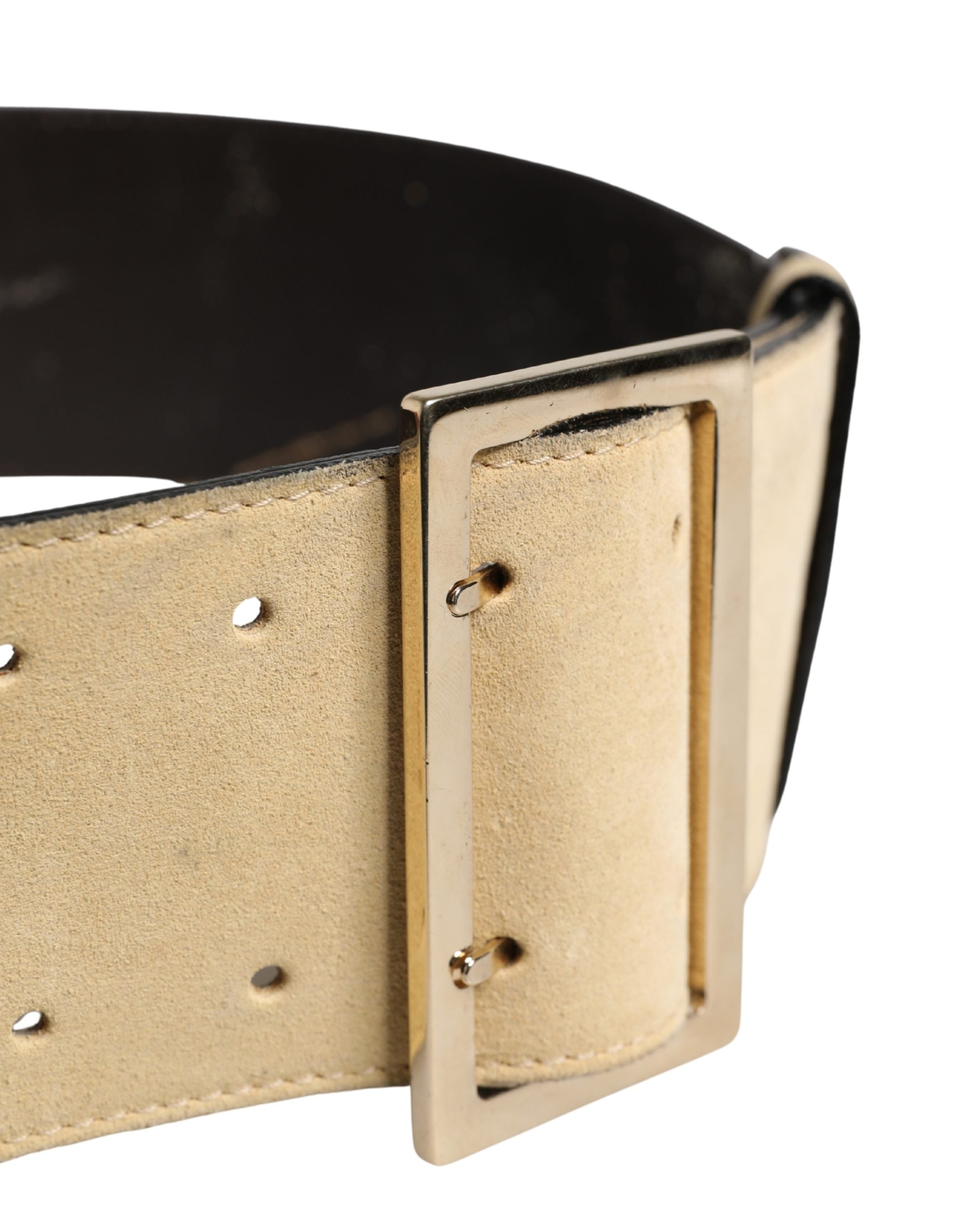 Beige Leather Belt with Silver Metal Buckle by Gianni Versace