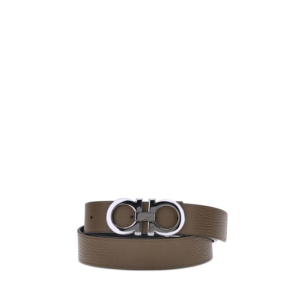 Brown Leather Reversible Belt with Gancini Buckle