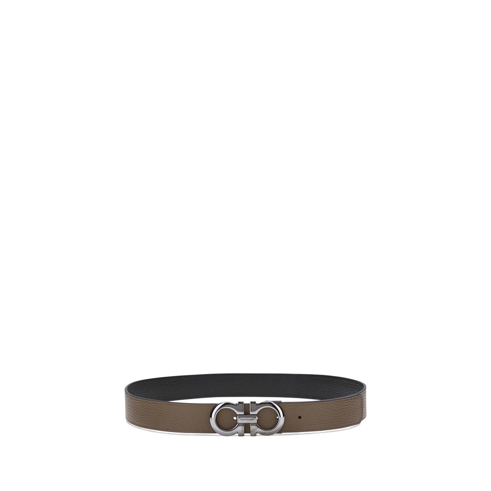 Brown Leather Reversible Belt with Gancini Buckle