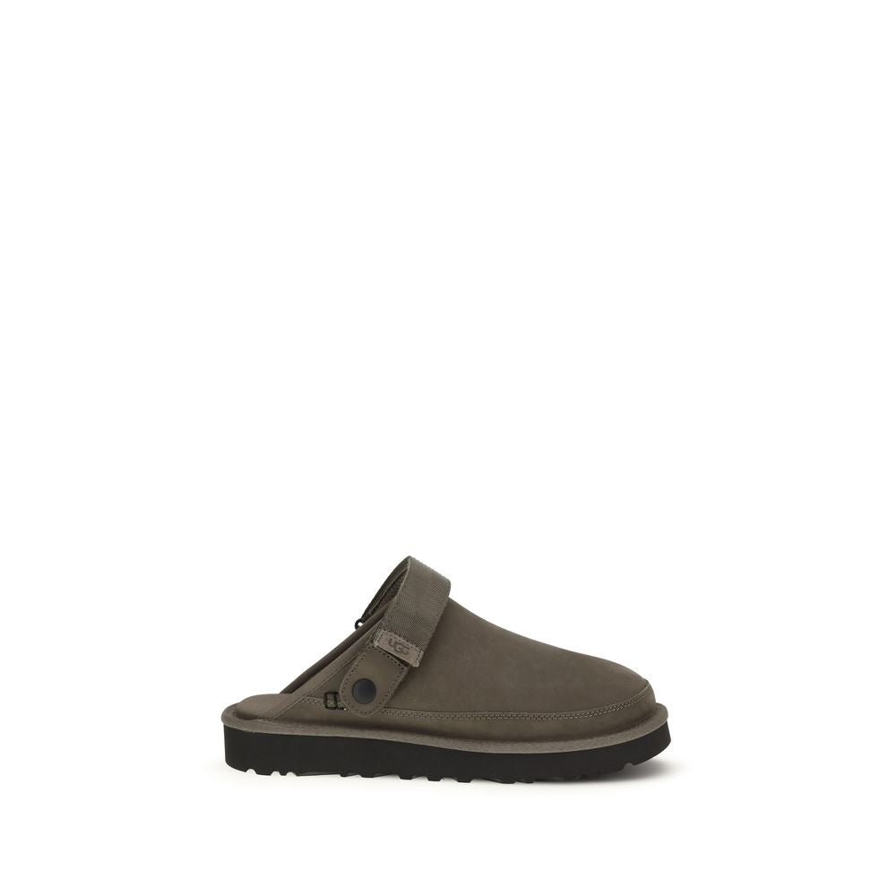 Brown Leather Nubuck Mules with Adjustable Heel Strap