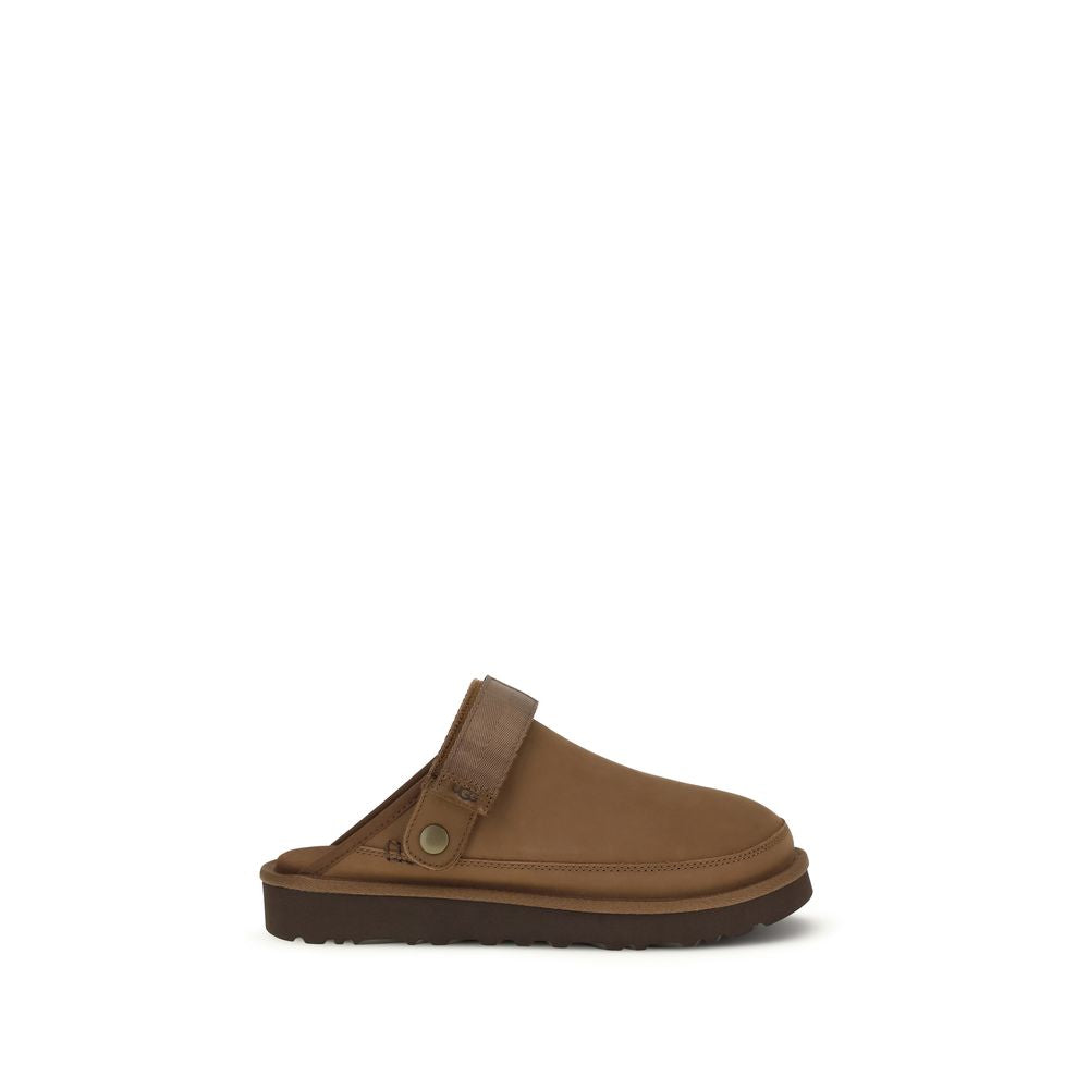 Brown Leather Calf Mules with Adjustable Heel Strap