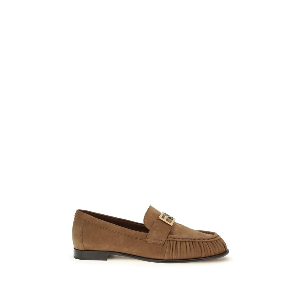 Brown Suede Slip-On Loafers with FF Metal Detail