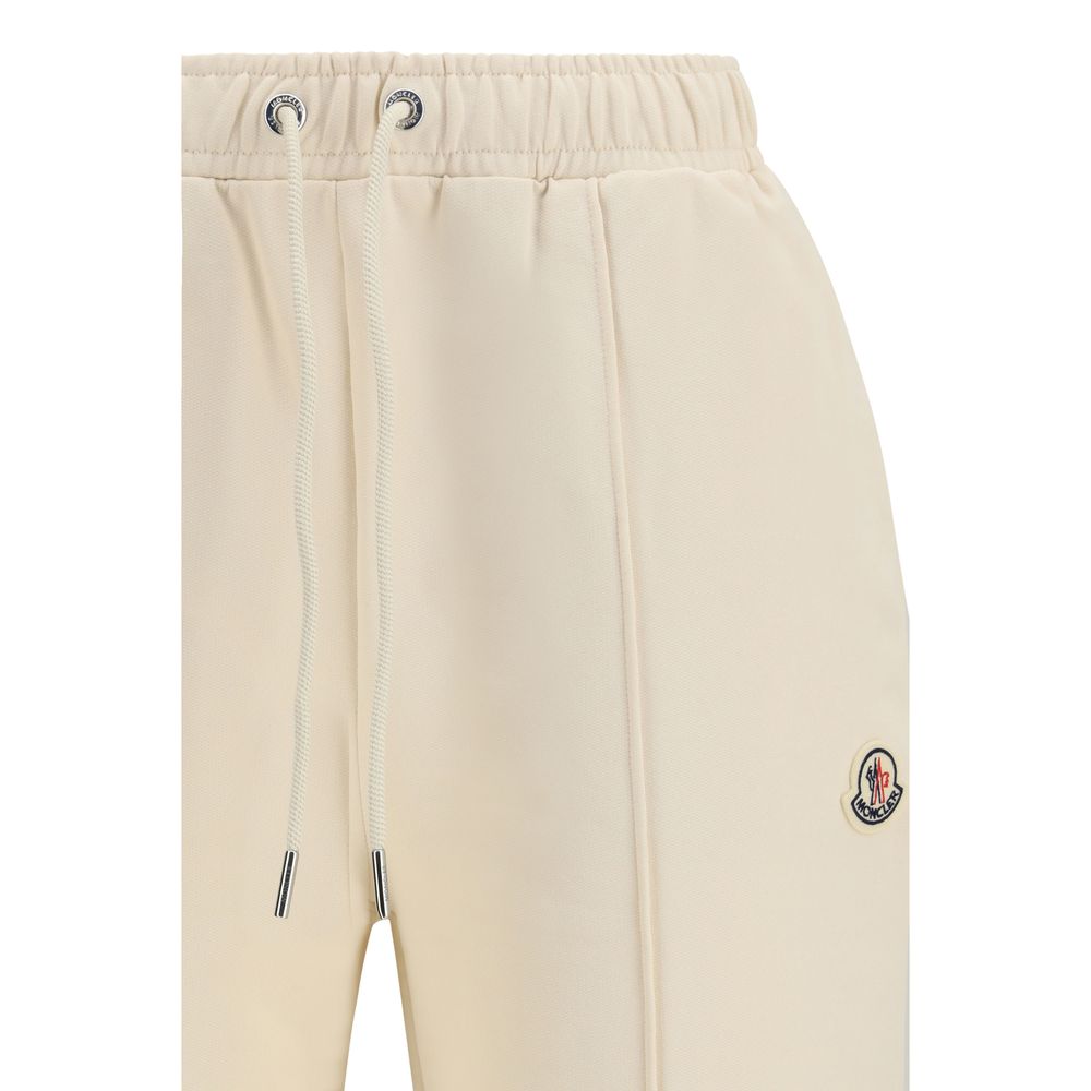 Beige Cotton Athletic Pants with Drawstring Waist