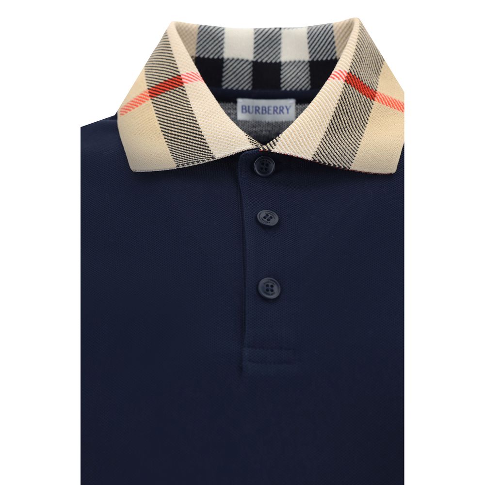 Blue Cotton Long Sleeve Polo Shirt Burberry