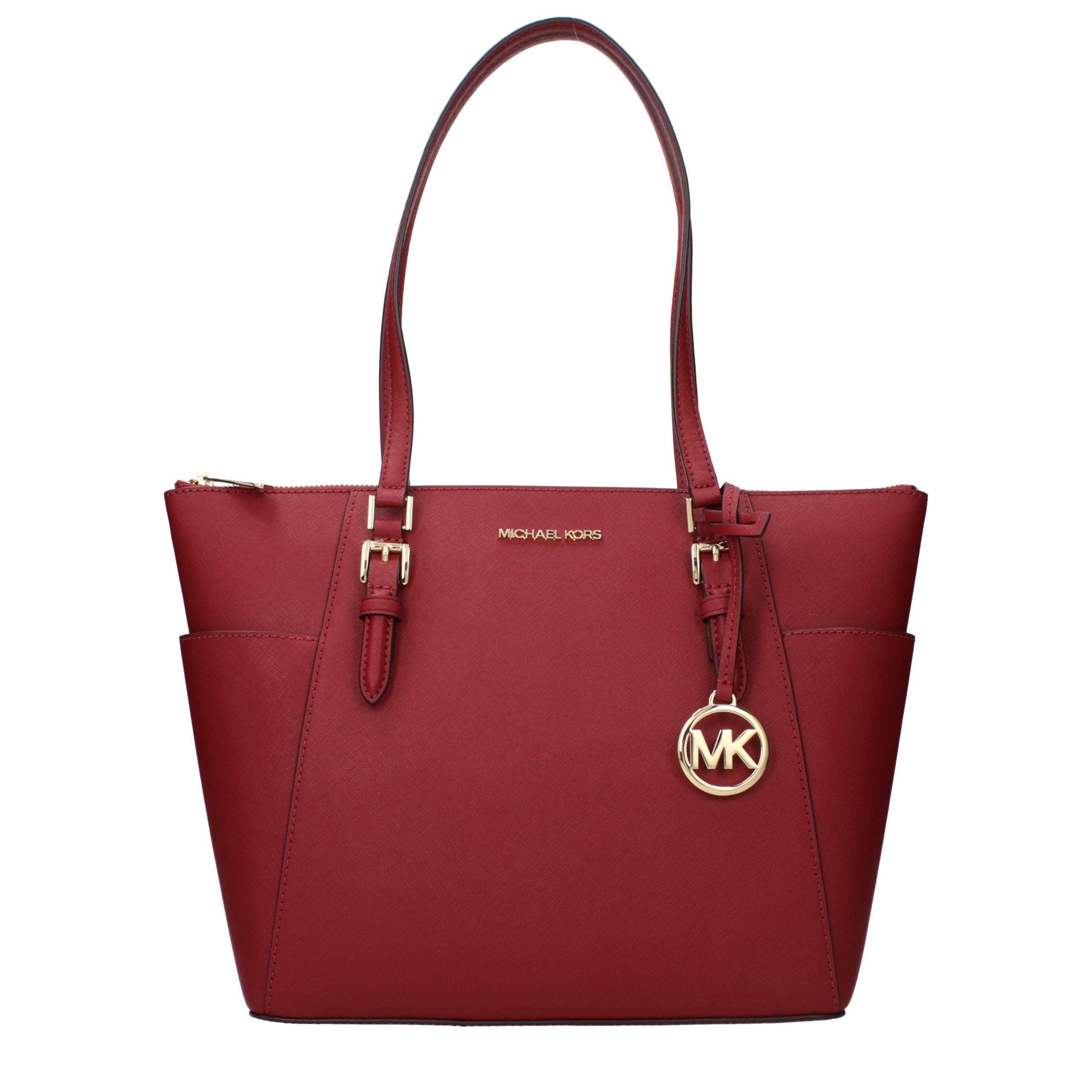 Red Leather Shoulder Bag with Front Logo Detail