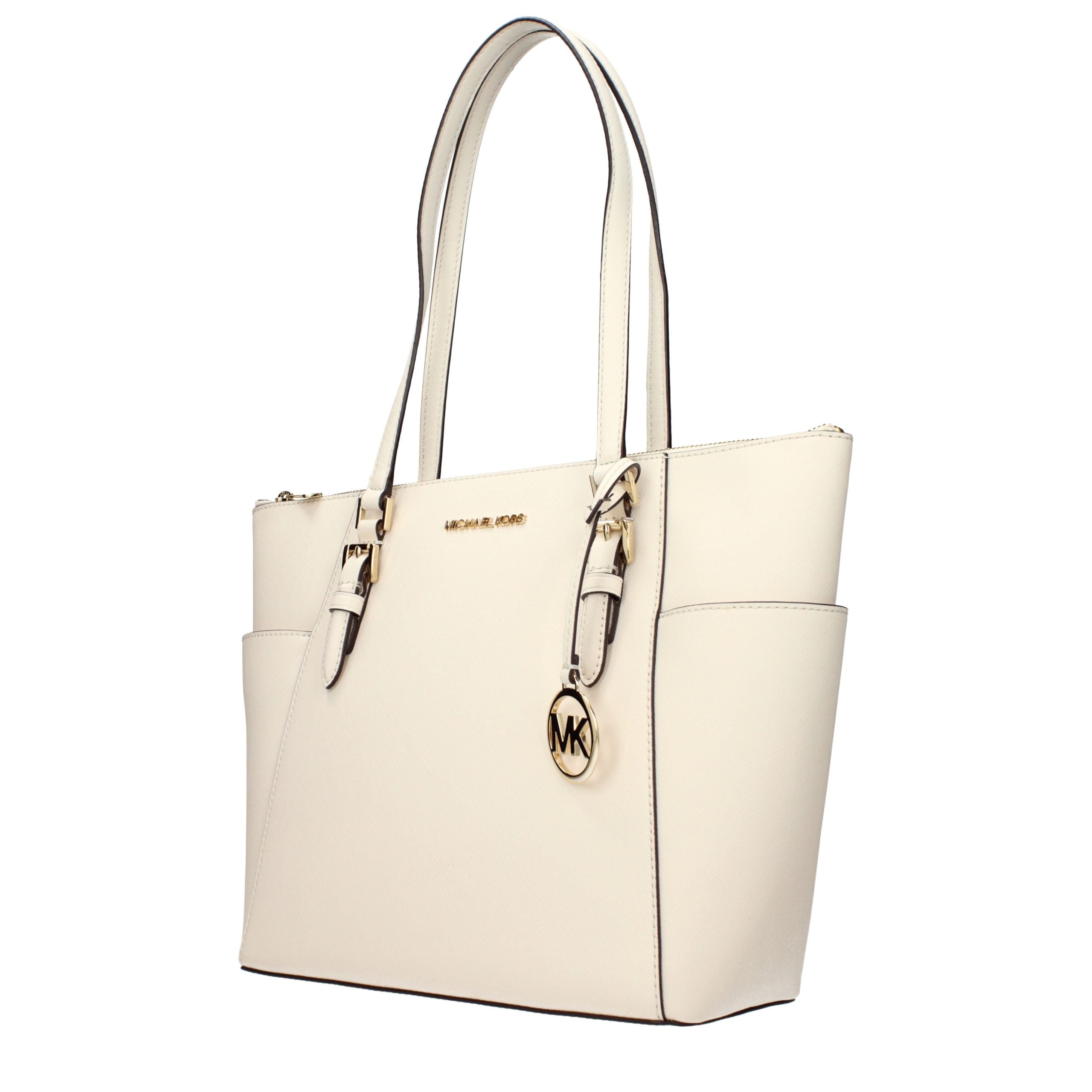 Beige Leather Shoulder Bag with Front Logo Detail