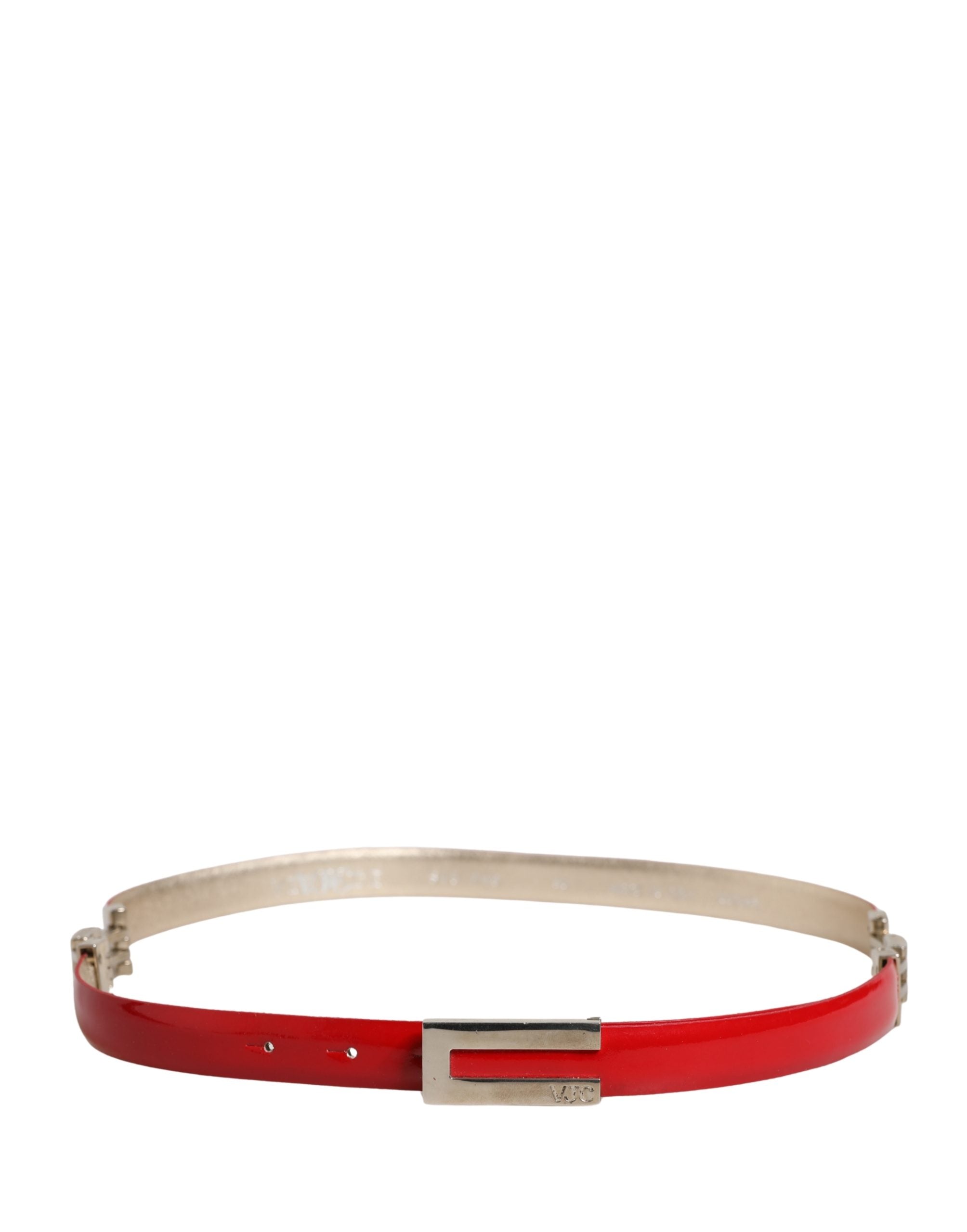 Red Leather Belt with Silver Metal Buckle by Versace Jeans Couture