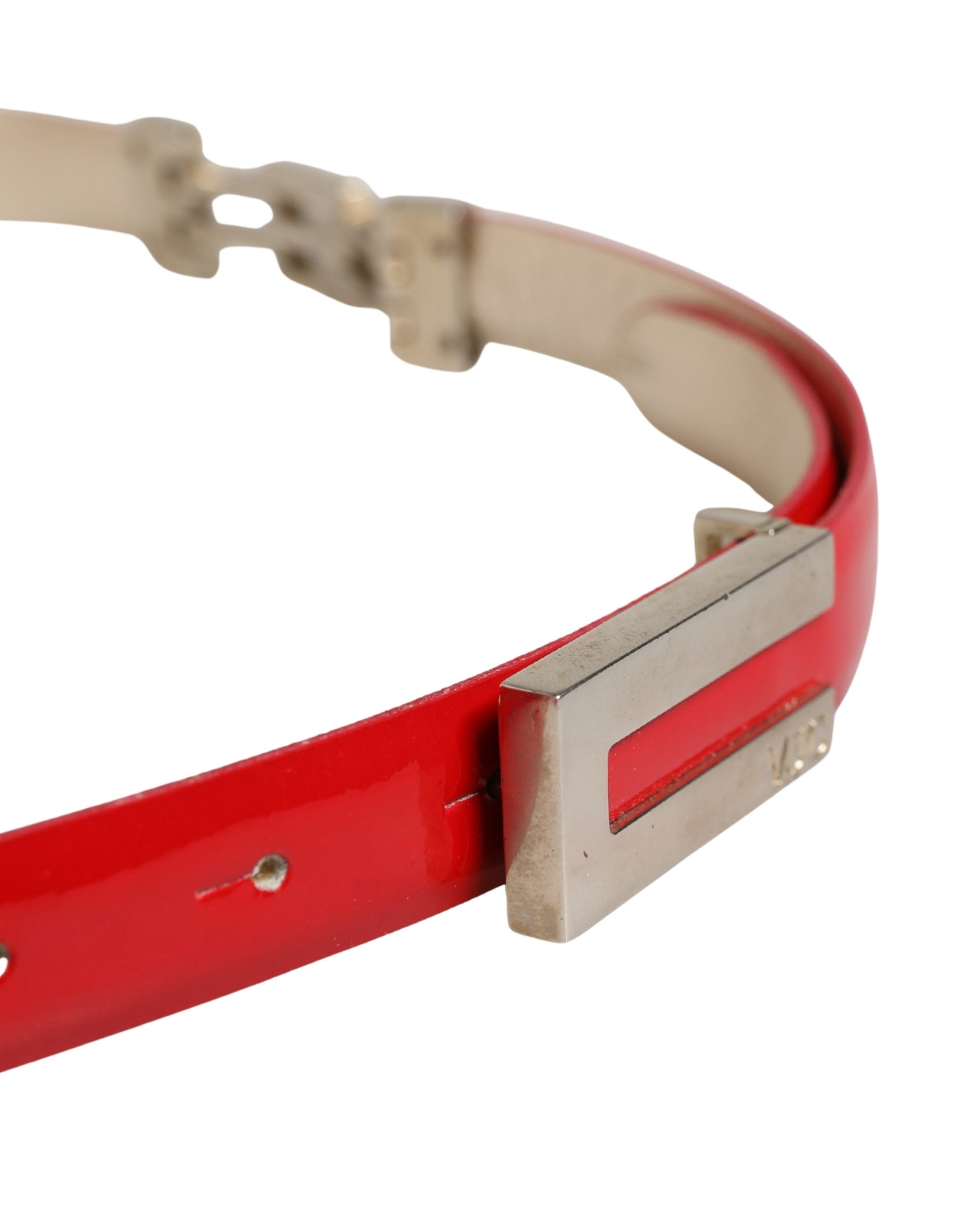 Red Leather Belt with Silver Metal Buckle by Versace Jeans Couture