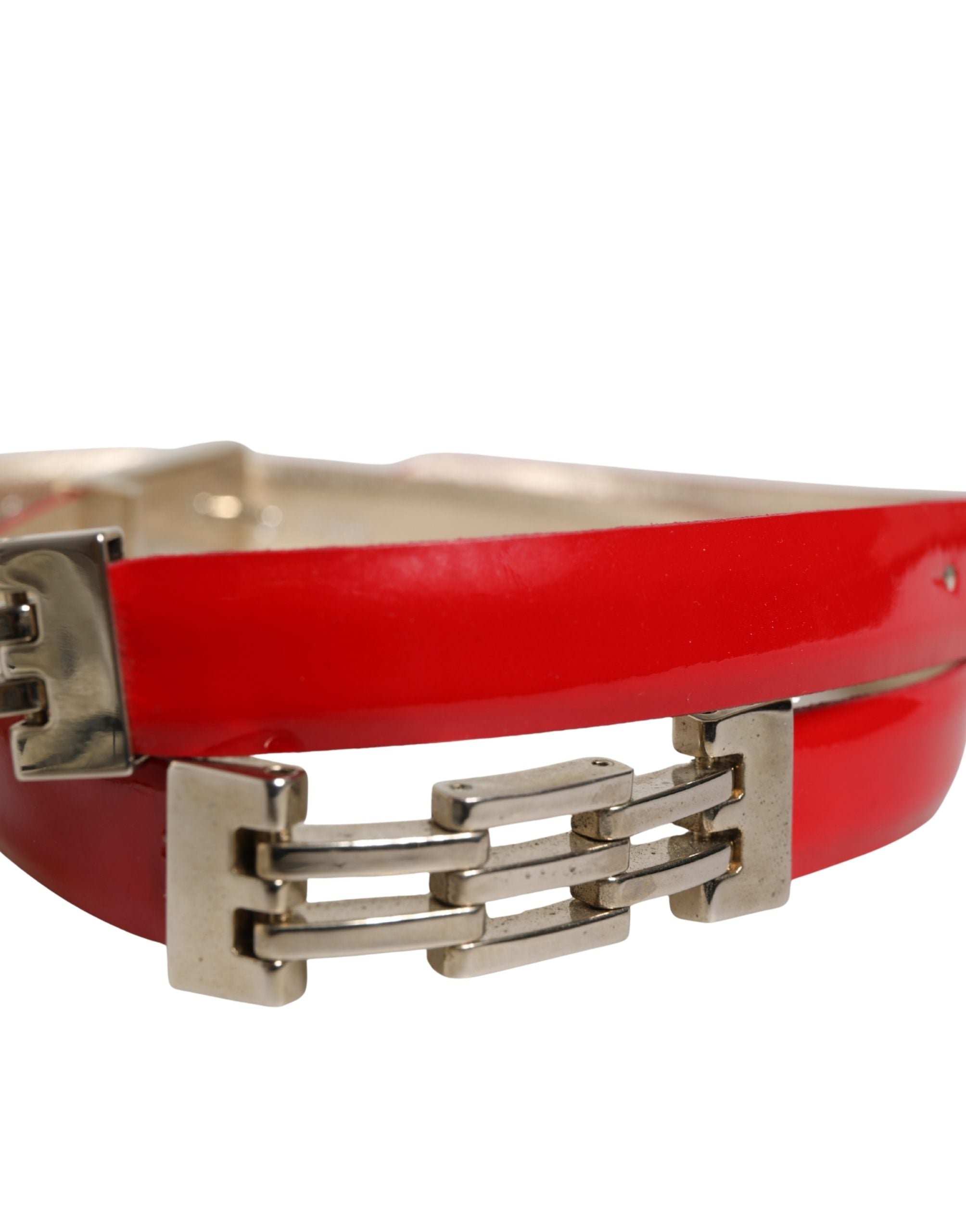 Red Leather Belt with Silver Metal Buckle by Versace Jeans Couture