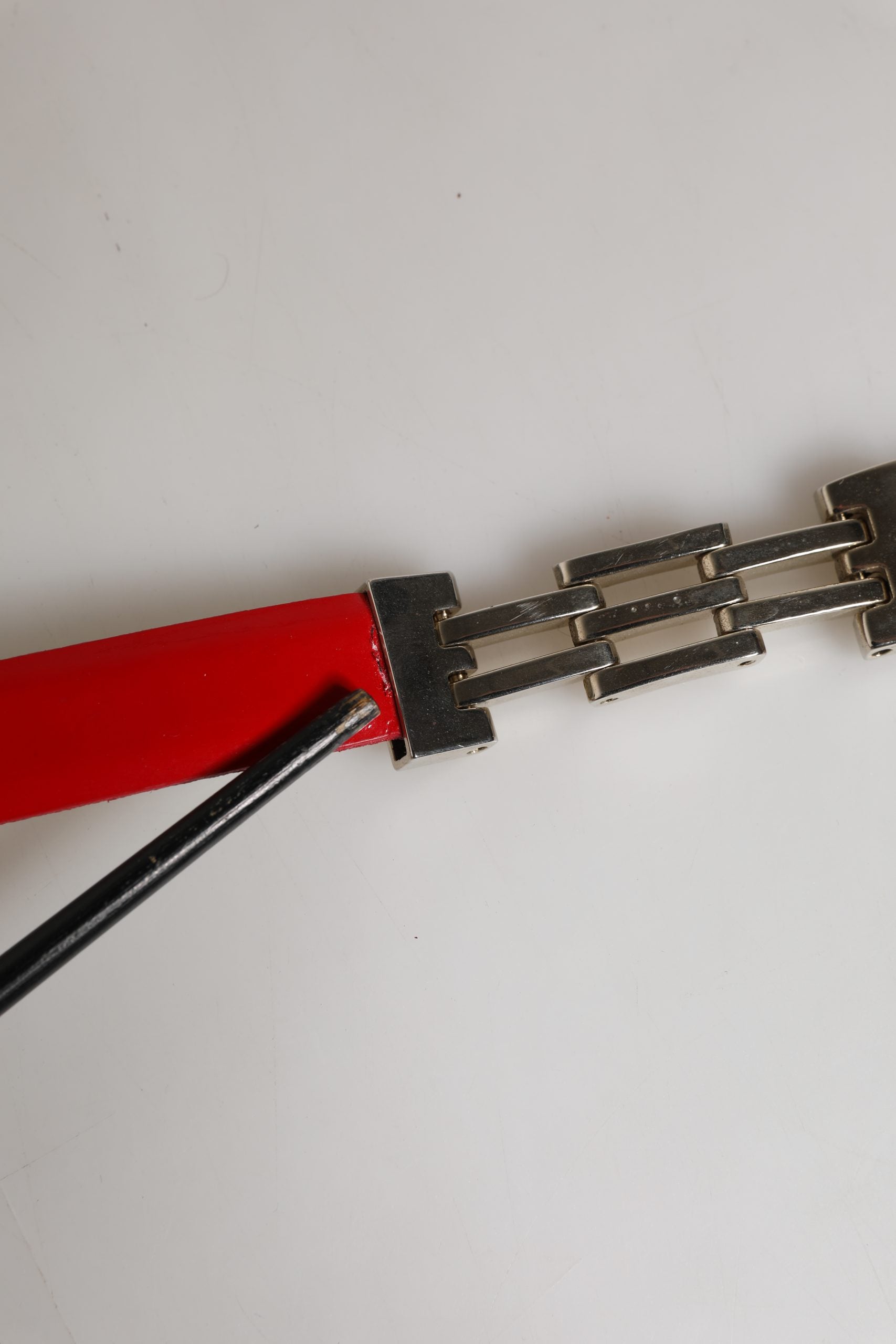 Red Leather Belt with Silver Metal Buckle by Versace Jeans Couture