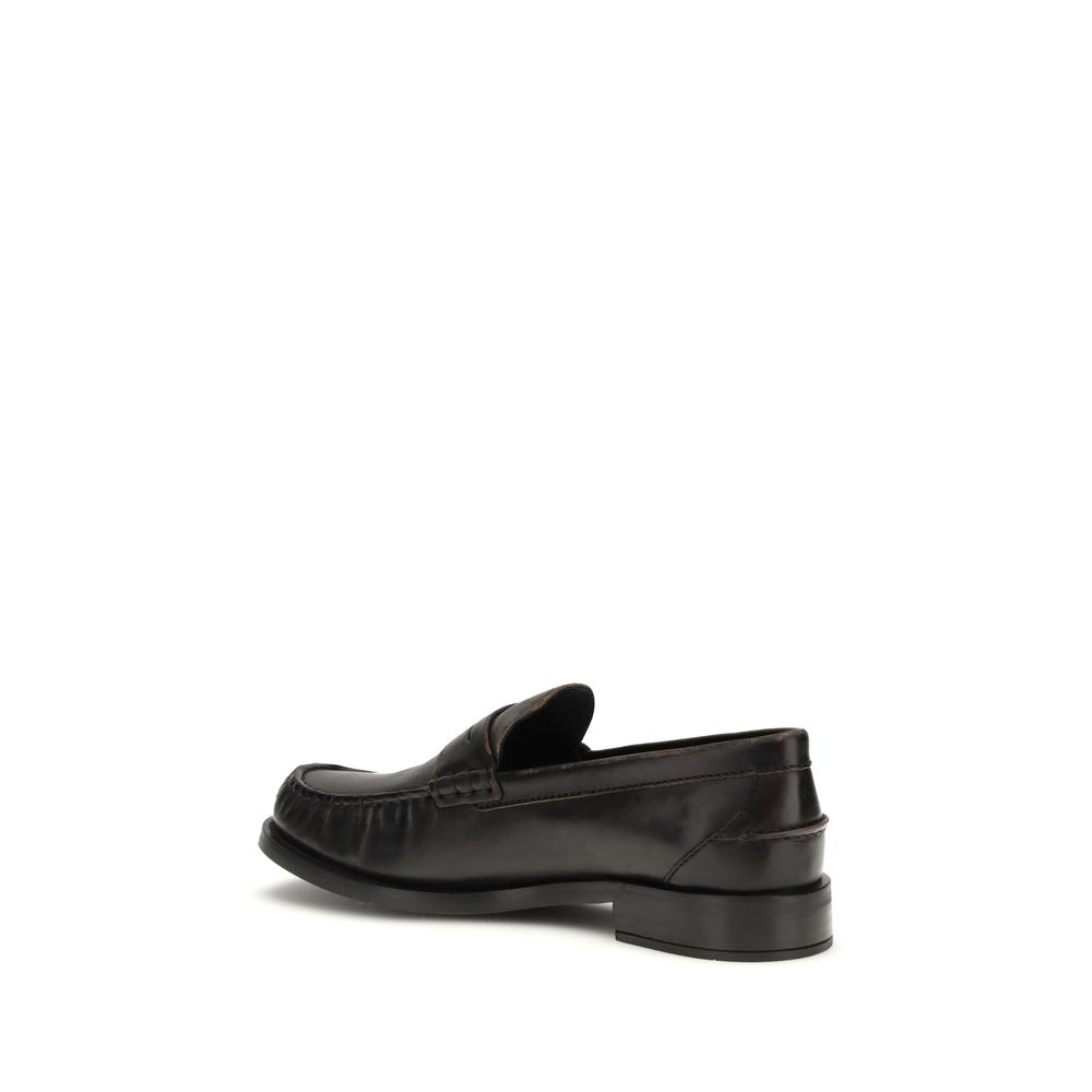 Black Leather Loafers with Logo Detail