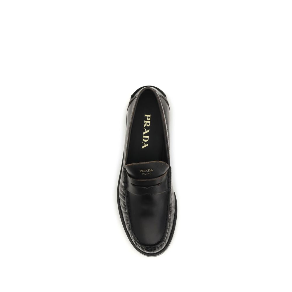 Black Leather Loafers with Logo Detail