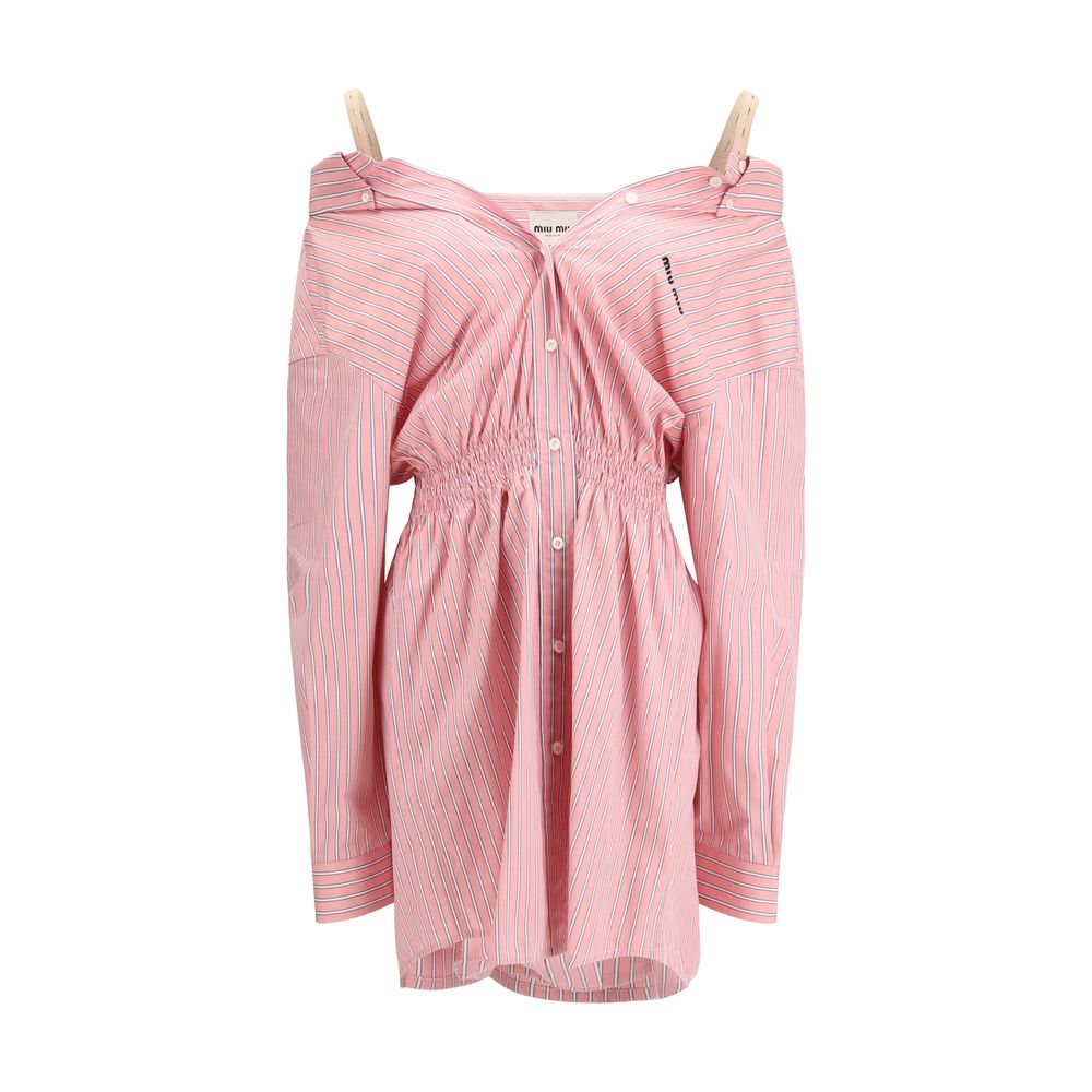 Multicolor Cotton Dress with Elastic Waist and Button Front