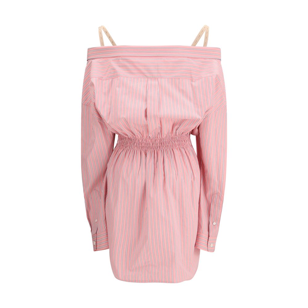 Multicolor Cotton Dress with Elastic Waist and Button Front