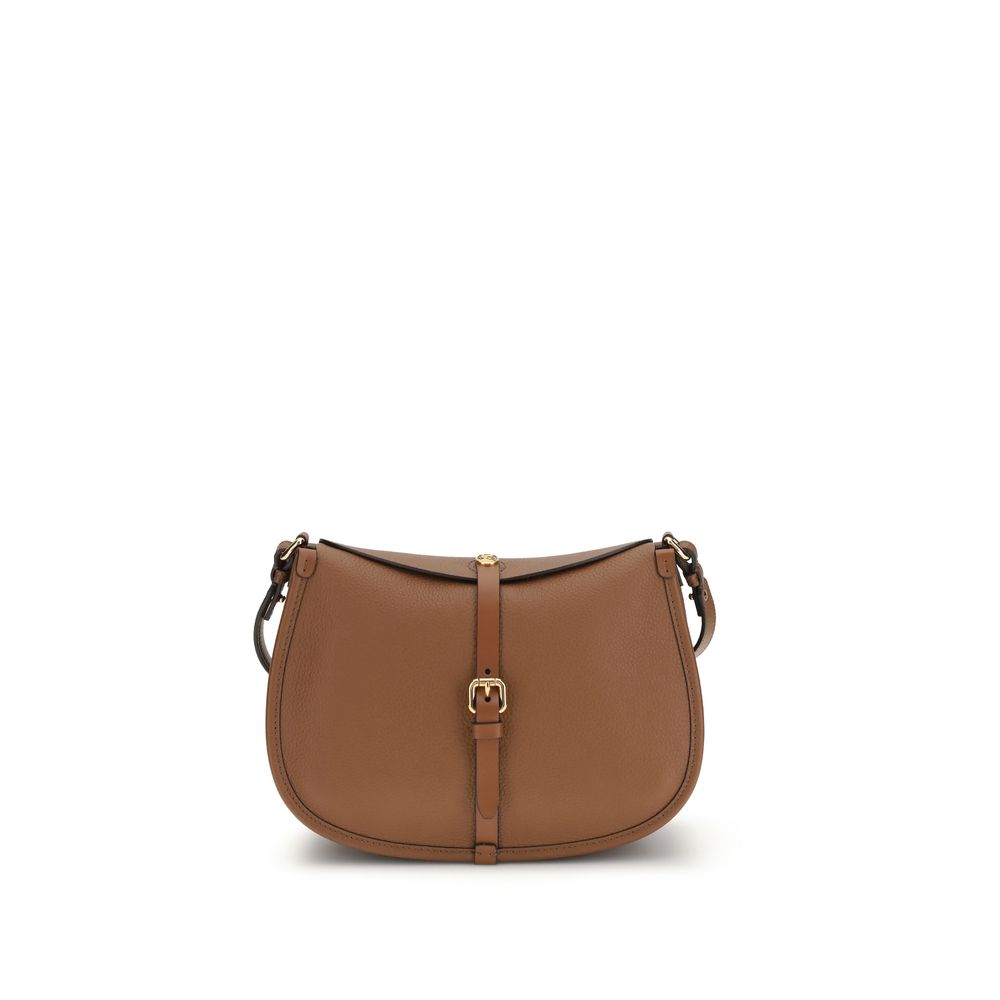 Brown Calf Leather Shoulder Bag with Double Closure
