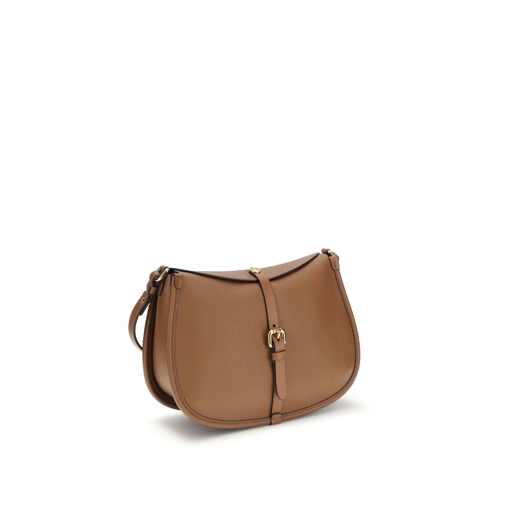 Brown Calf Leather Shoulder Bag with Double Closure