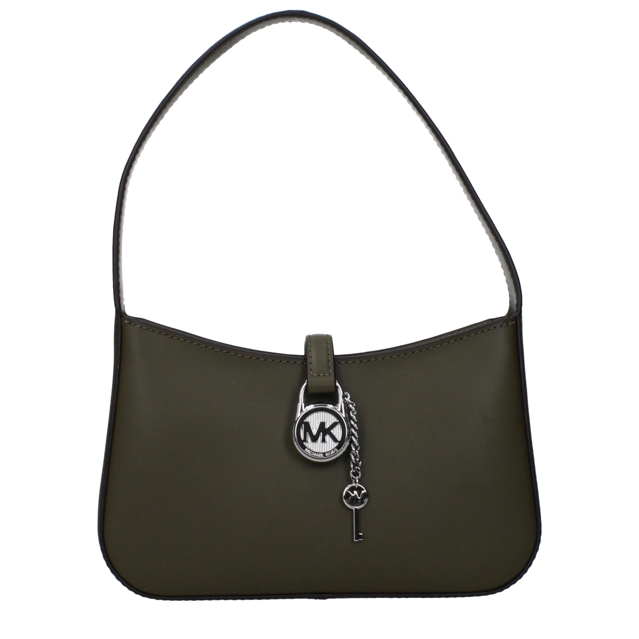 Green Leather Handbag with Front Logo Detail