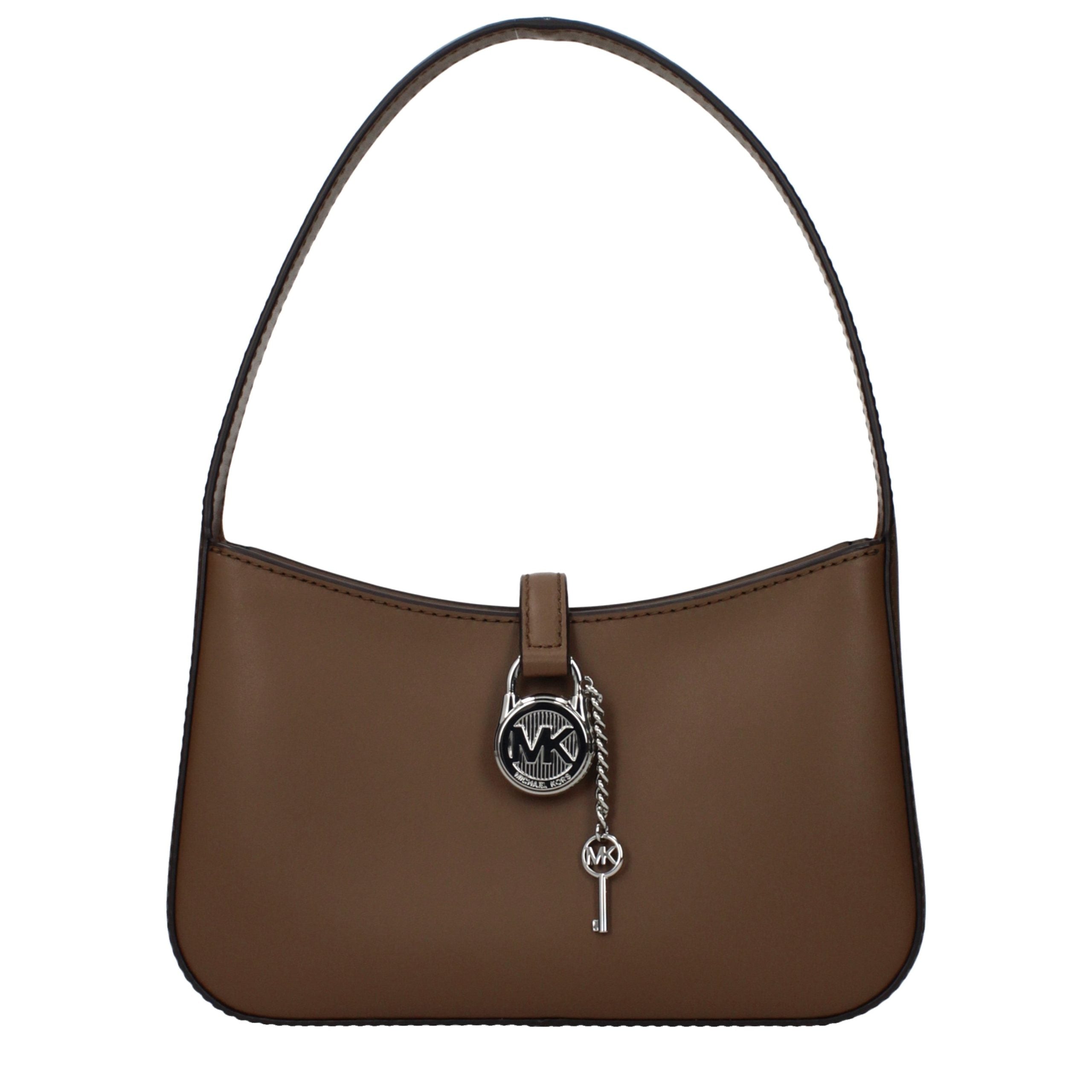 Brown Leather Handbag with Front Logo Detail by Michael Kors