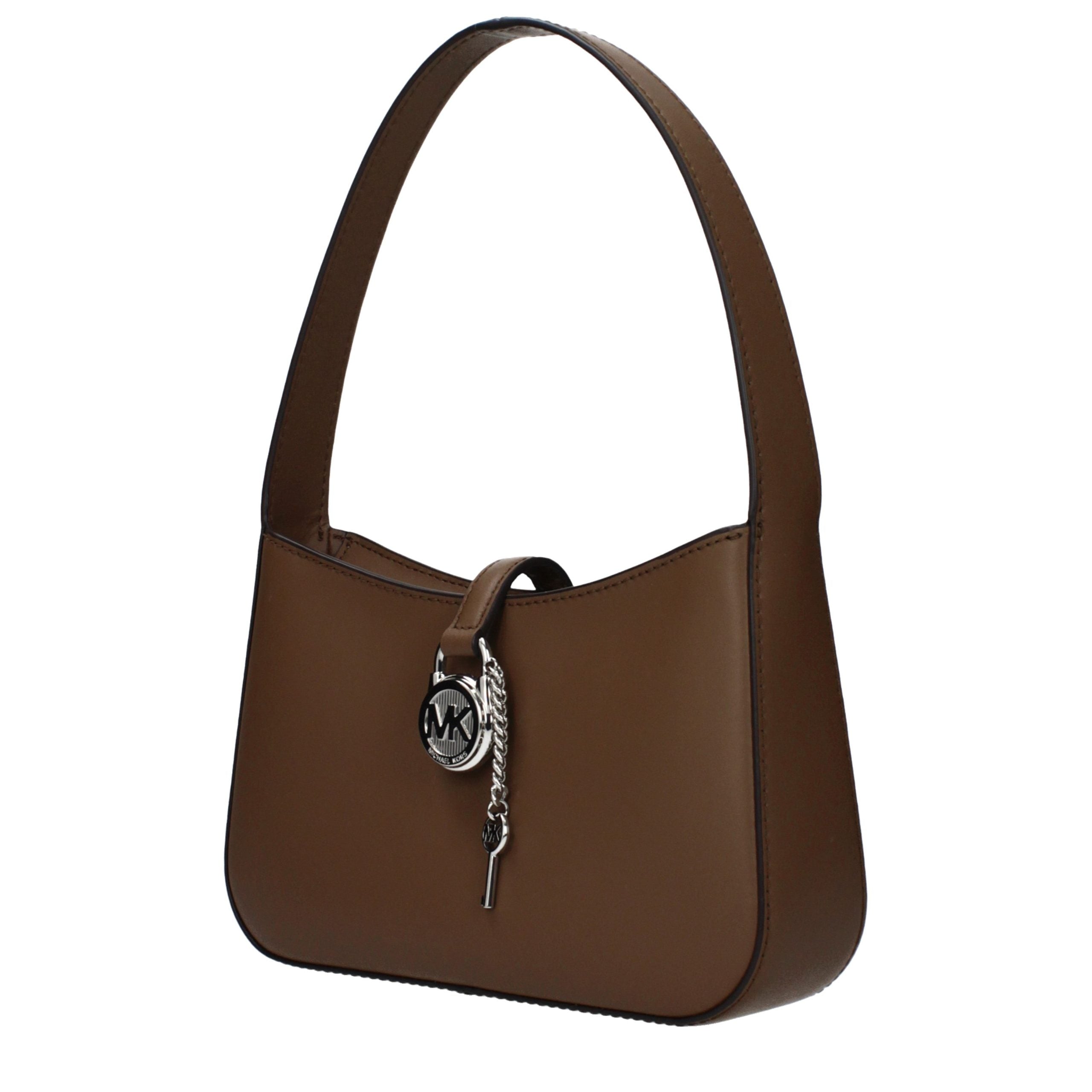 Brown Leather Handbag with Front Logo Detail by Michael Kors