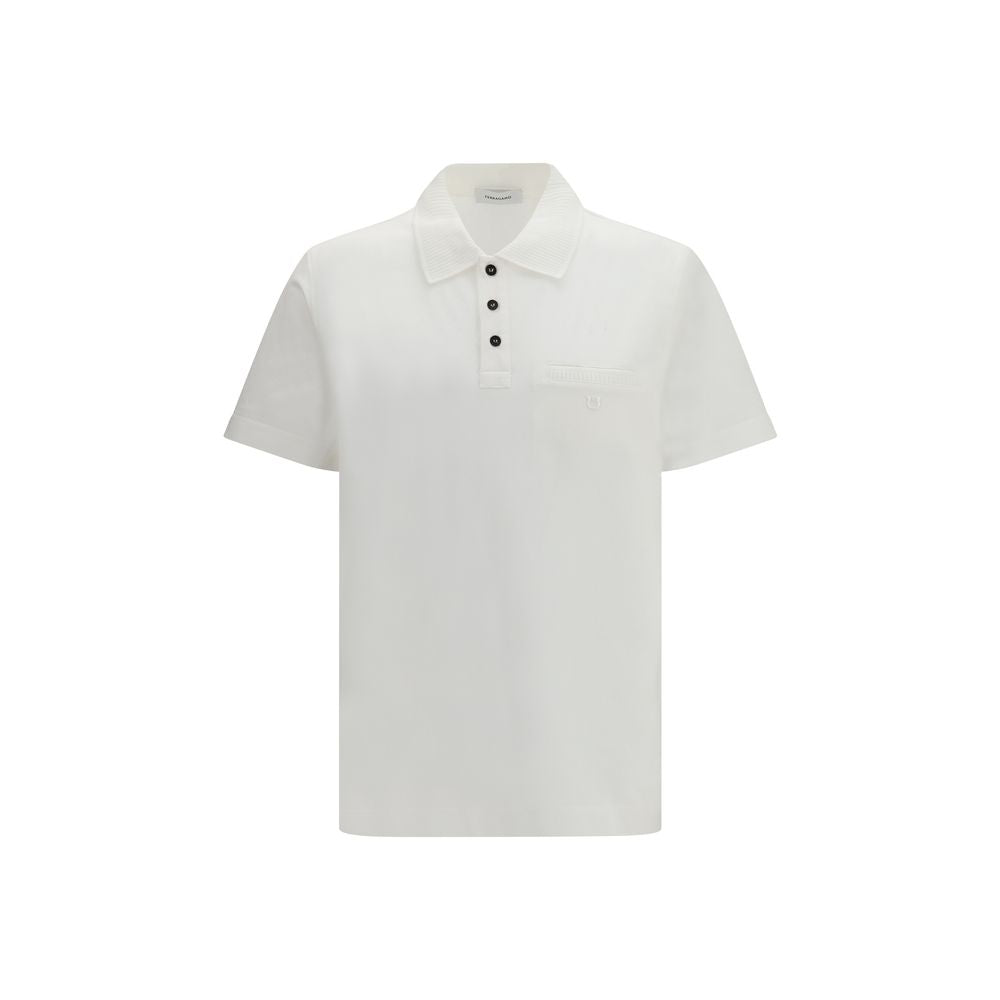 White Cotton Polo Shirt with Chest Pocket by Ferragamo