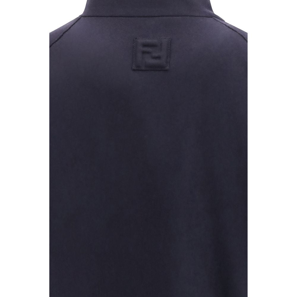 Blue Cashmere Bomber Jacket with Embossed Collar