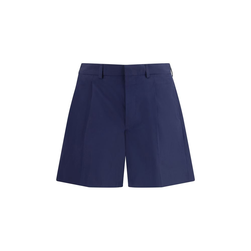 Blaue Bermuda-Shorts aus Baumwolle mit geschnittenem Bund