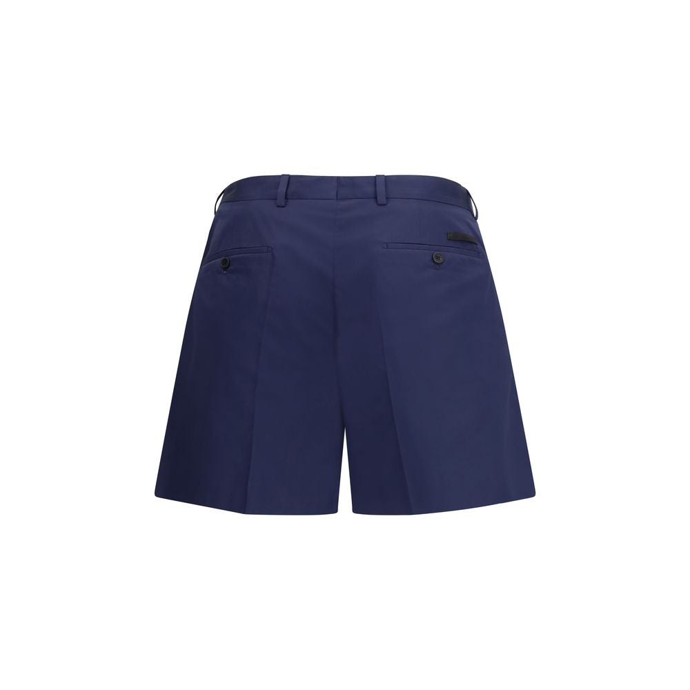 Blaue Bermuda-Shorts aus Baumwolle mit geschnittenem Bund