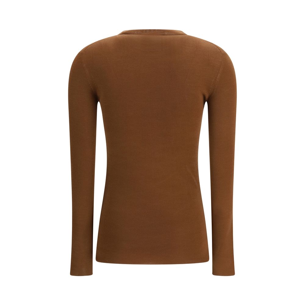Brown Wool Cardigan with Button Closure and Crew Neck