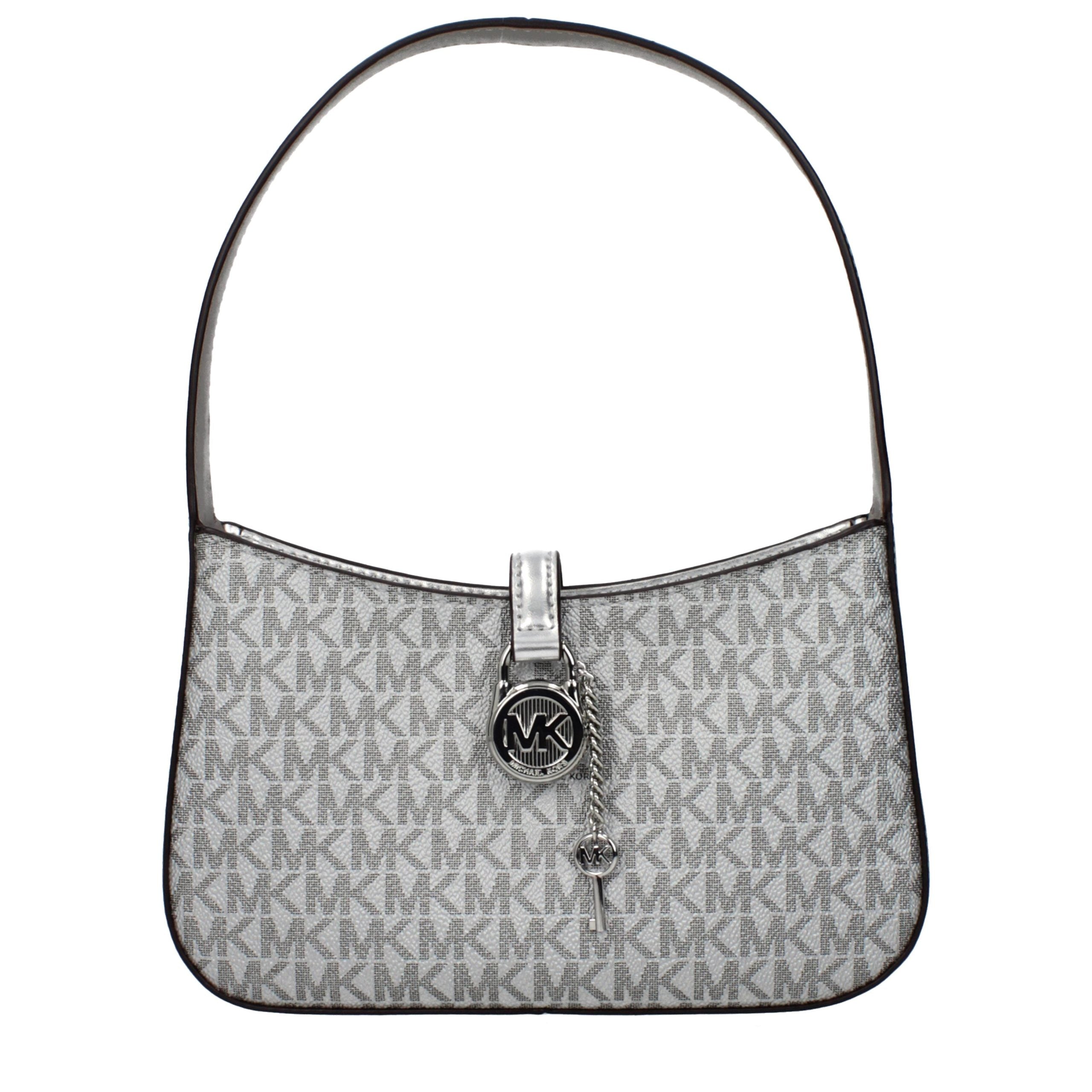 Silver Synthetic Handbag with Metallic Logo by Michael Kors