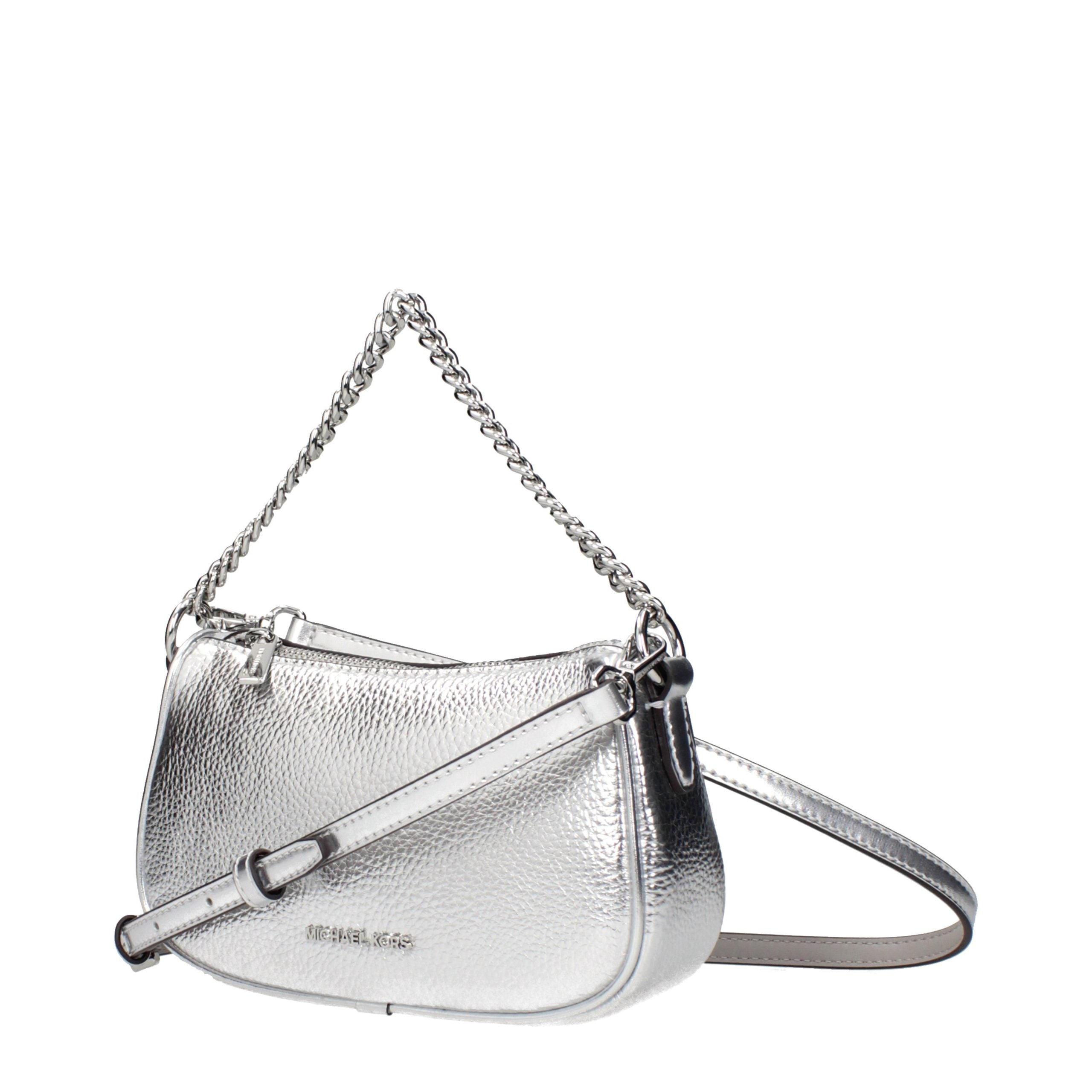 Silver Leather Handbag with Adjustable Shoulder Strap by Michael Kors
