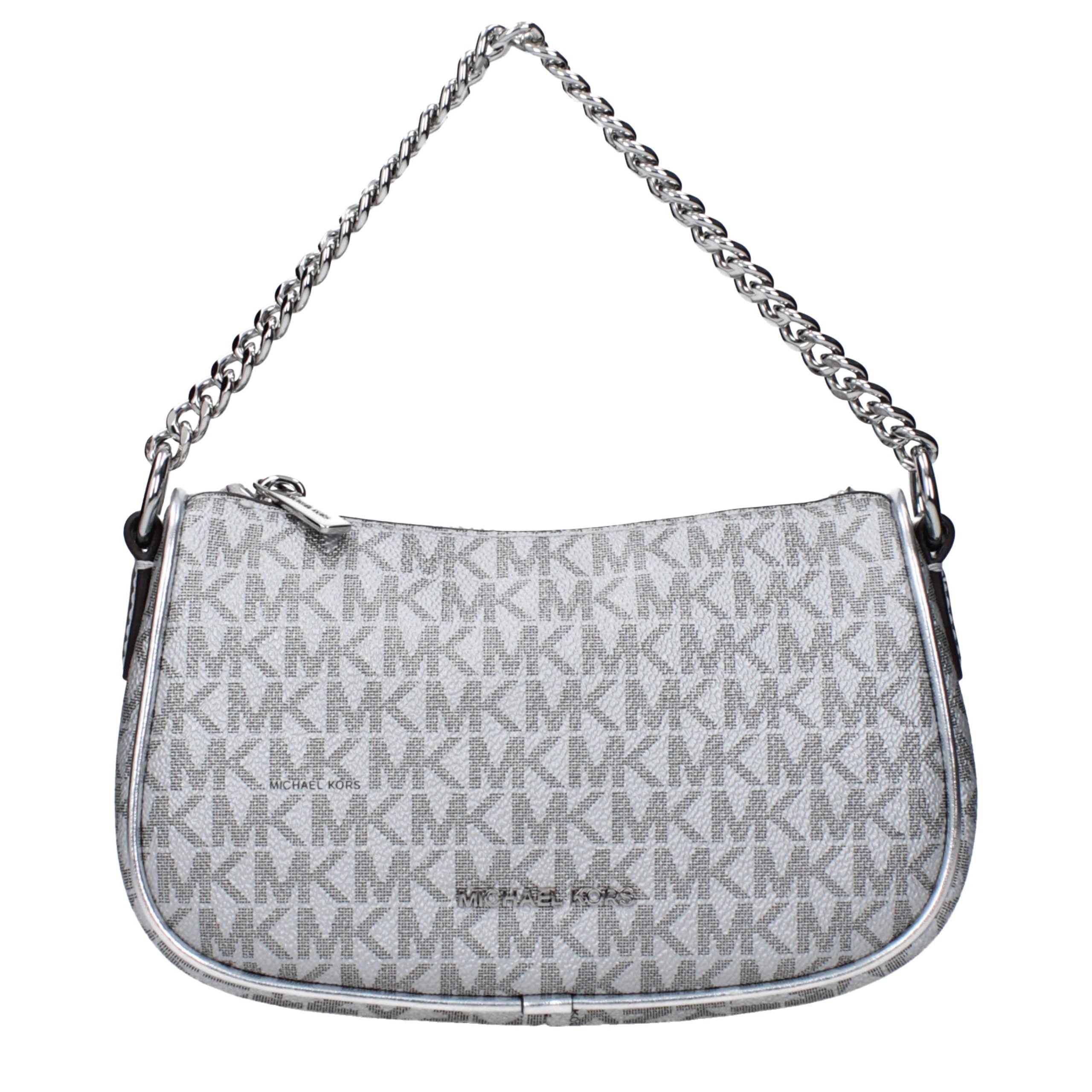 Silver Synthetic Handbag with Adjustable Strap by Michael Kors
