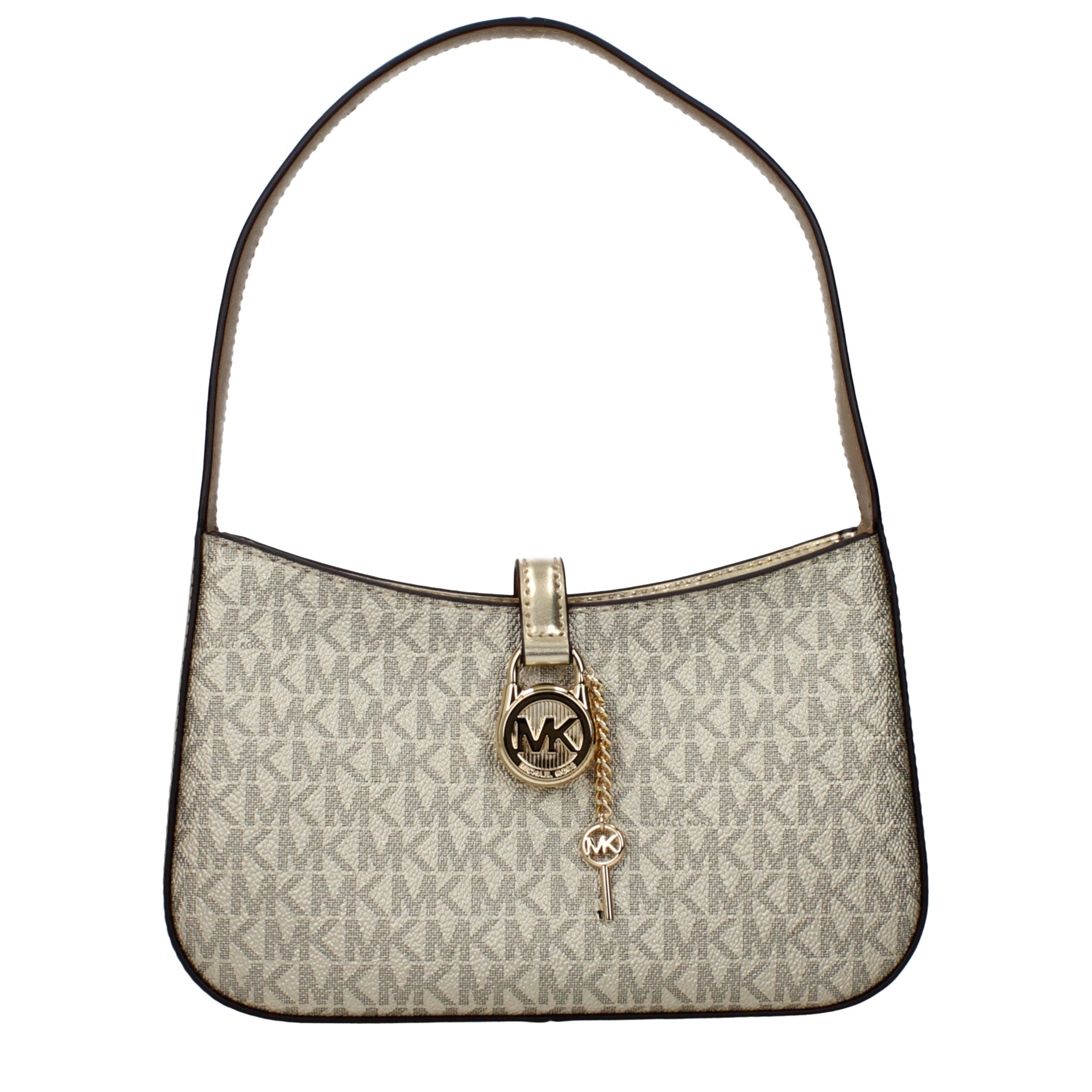 Gold Synthetic Handbag with Metallic Logo