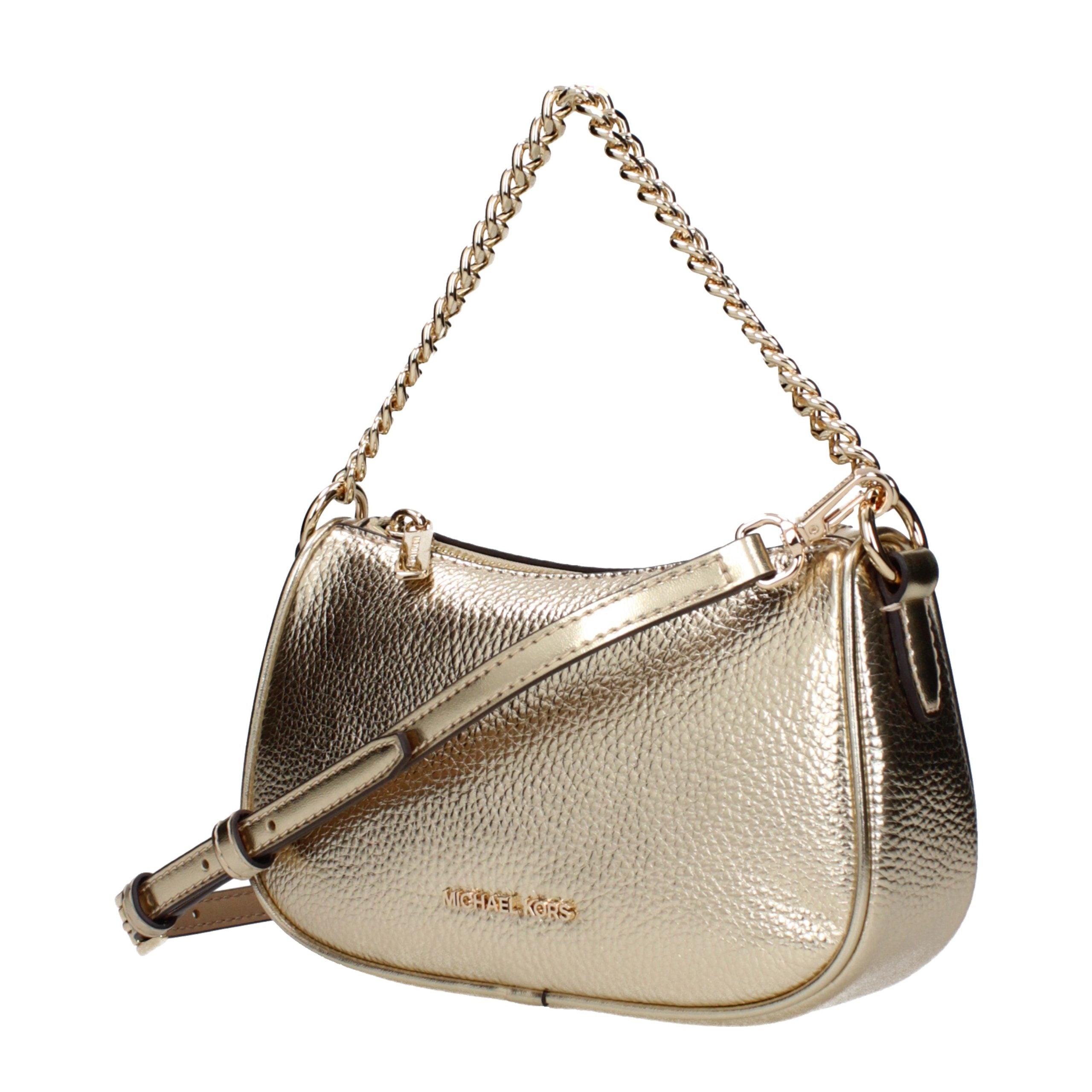 Gold Leather Handbag with Adjustable Removable Shoulder Strap