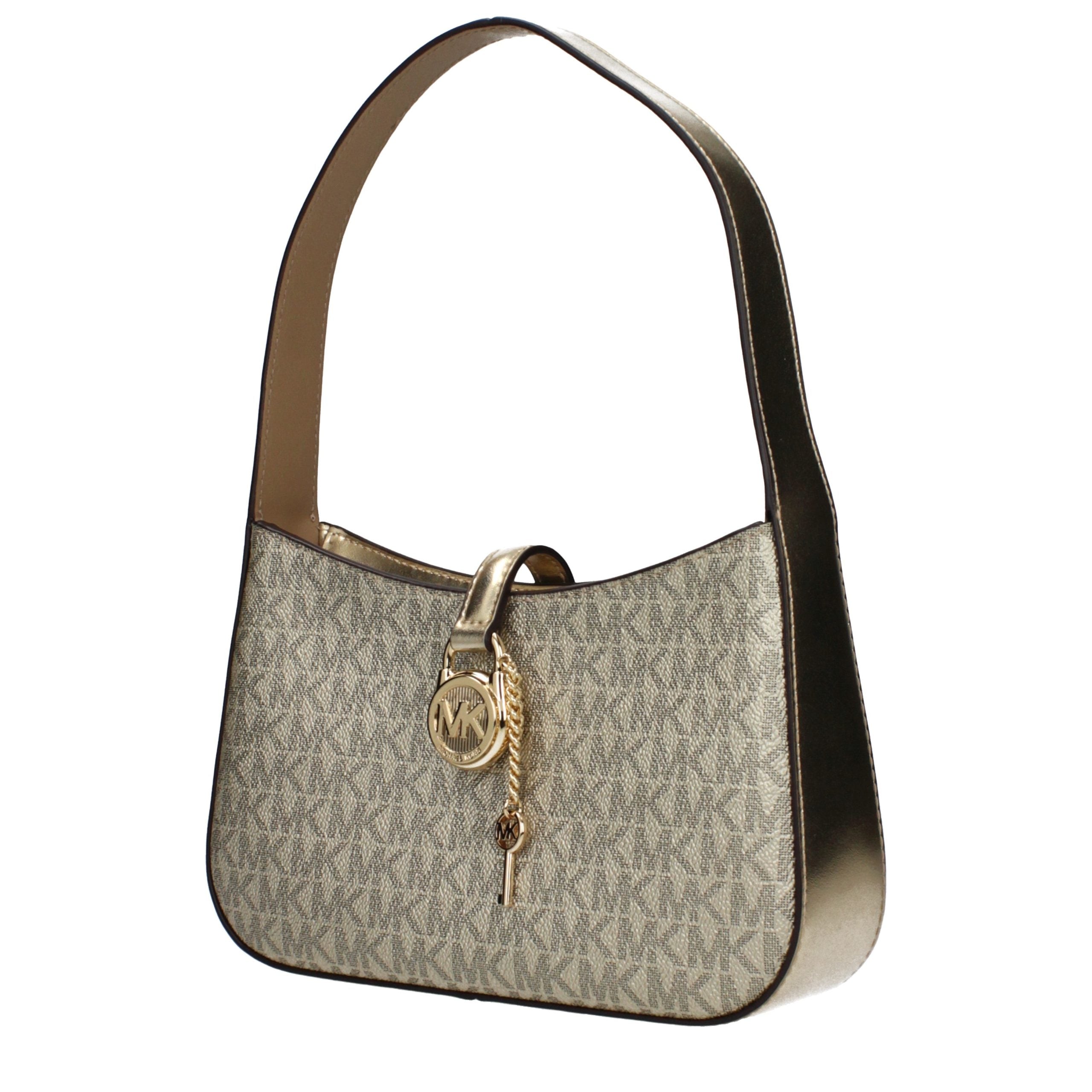 Gold Synthetic Handbag with Metallic Logo