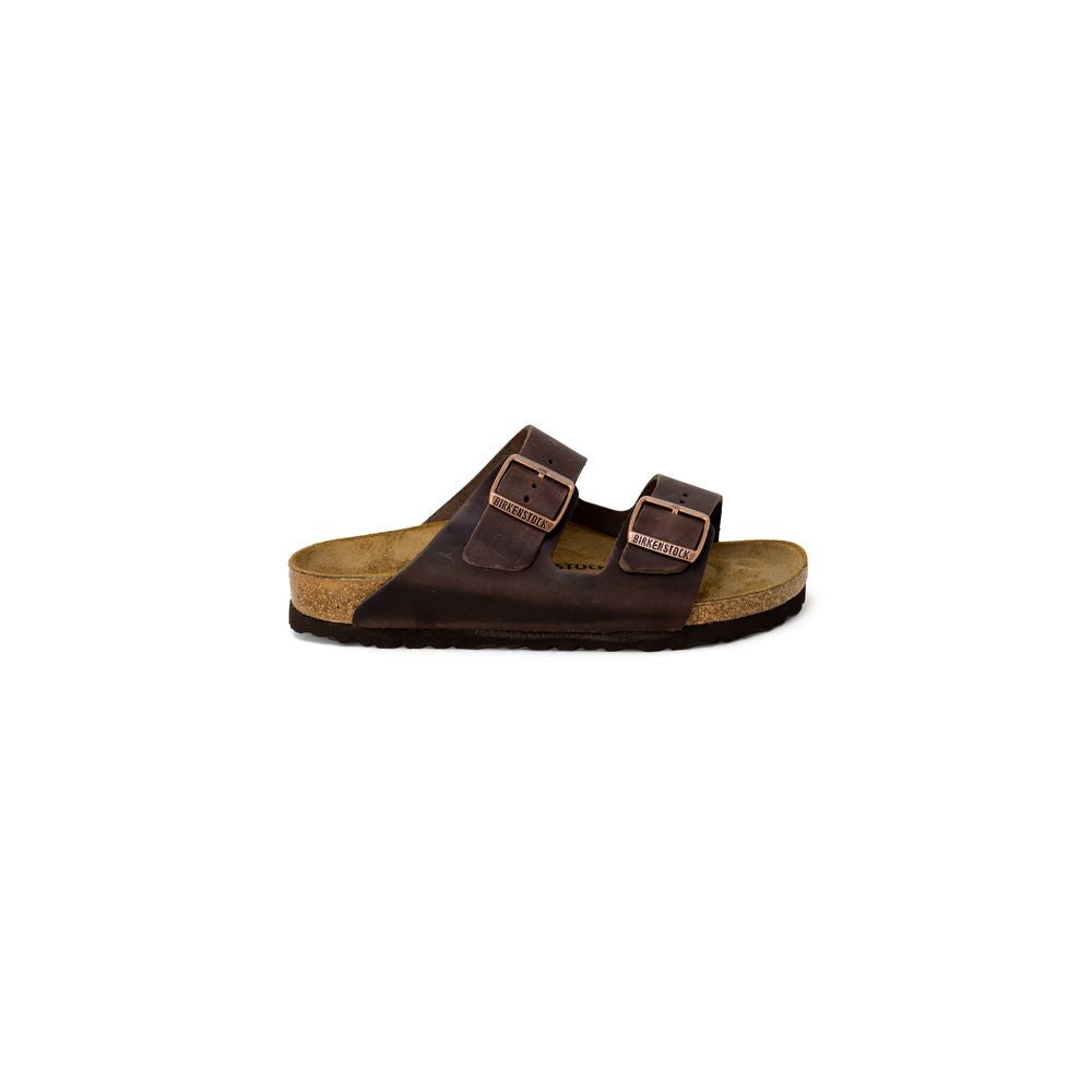 Brown Synthetic Slide Sandals with Buckle Detail
