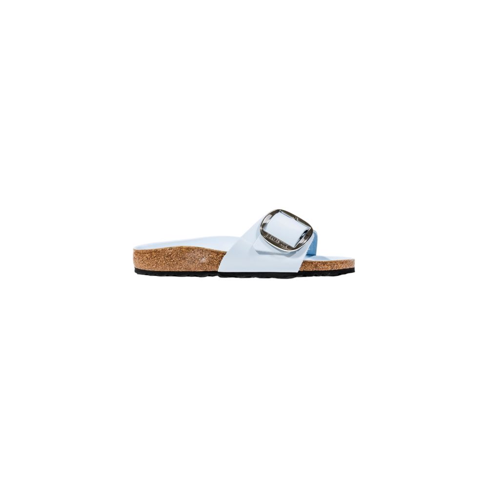 Blaue Ledersandalen mit überdimensionaler Schnalle