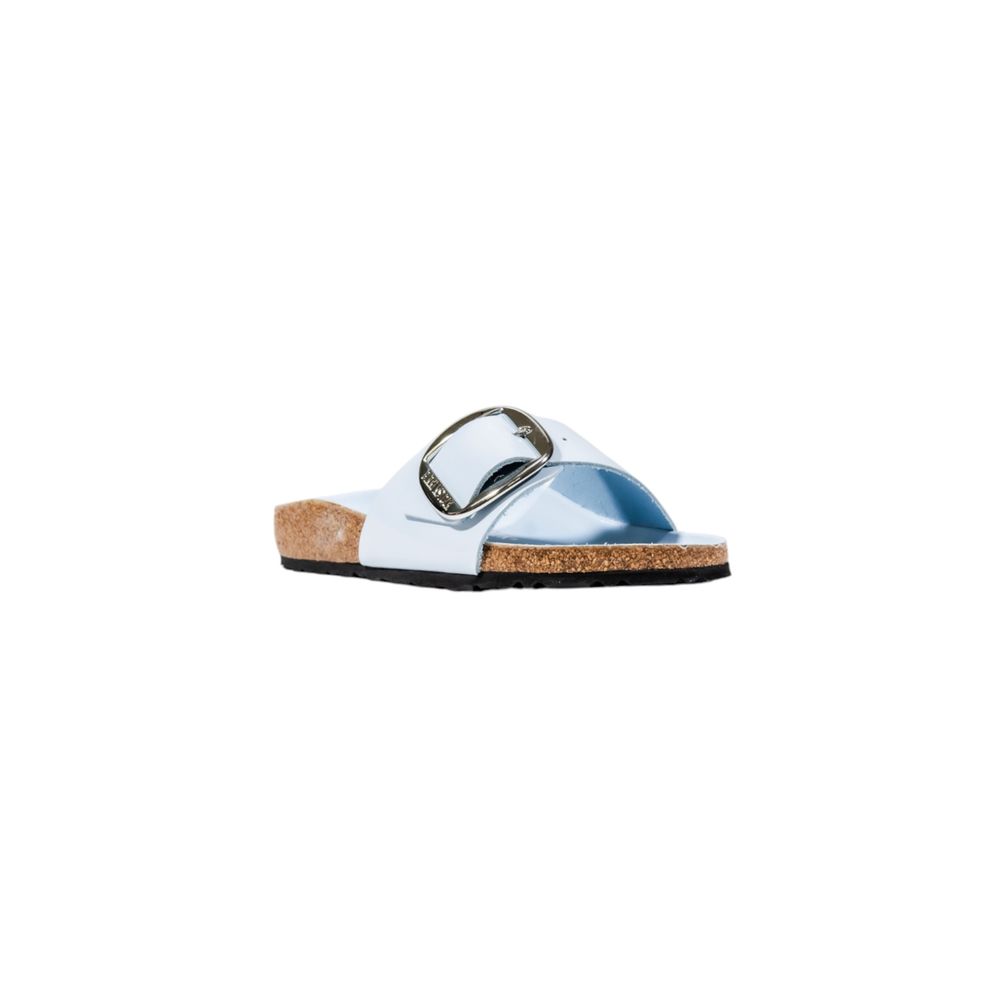 Blaue Ledersandalen mit überdimensionaler Schnalle