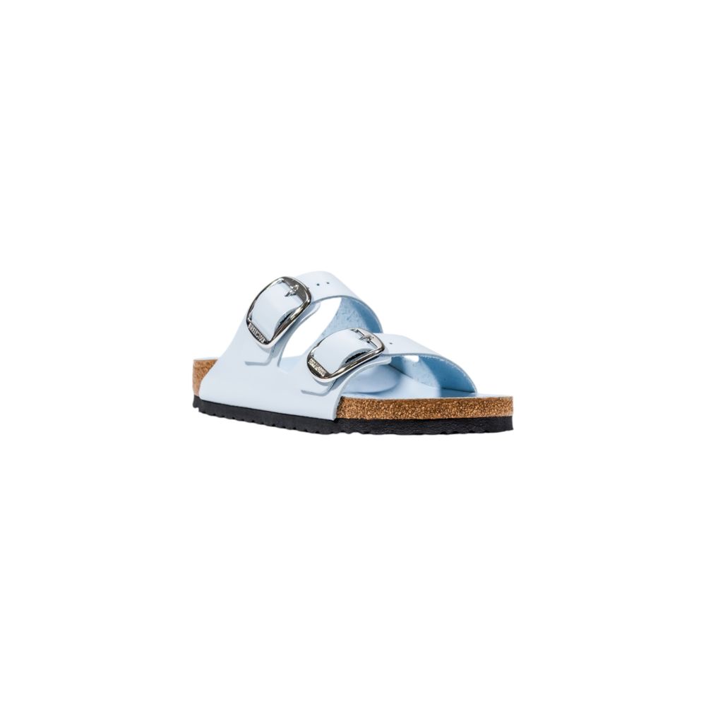 Blaue Lederpantoffeln mit Schnallendetail