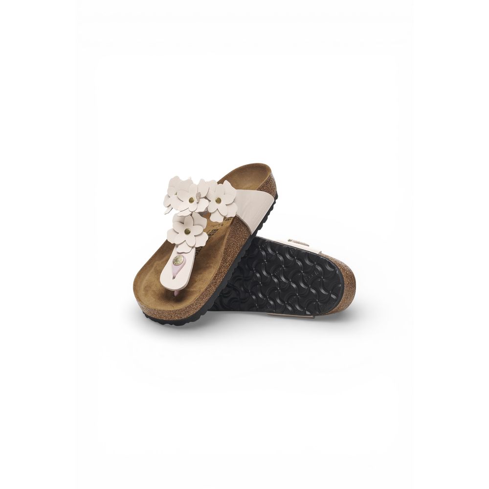 Pink Leather Sandals with Floral Embossed Detail