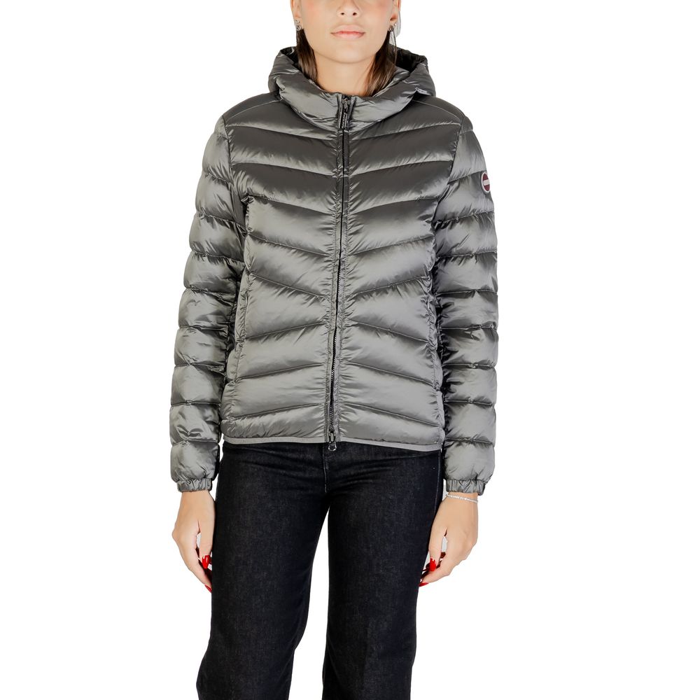 Graue Kunstdaunenjacke mit Kapuze