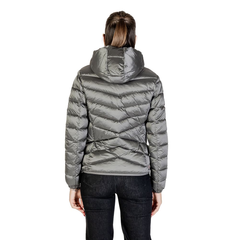 Graue Kunstdaunenjacke mit Kapuze