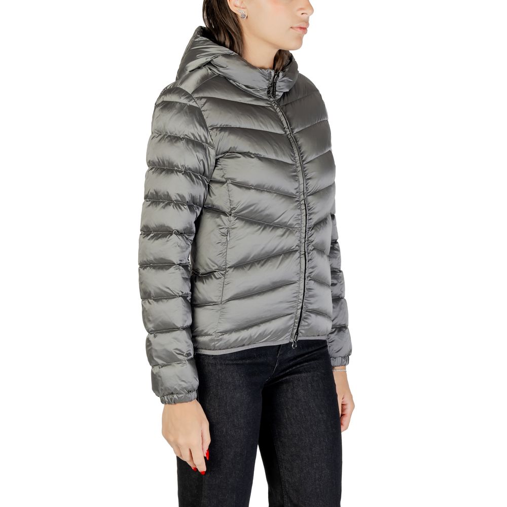 Graue Kunstdaunenjacke mit Kapuze