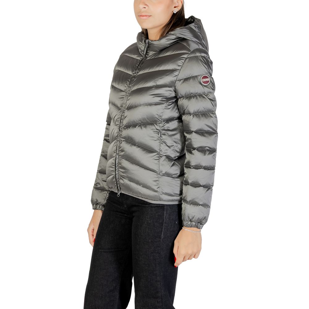 Graue Kunstdaunenjacke mit Kapuze